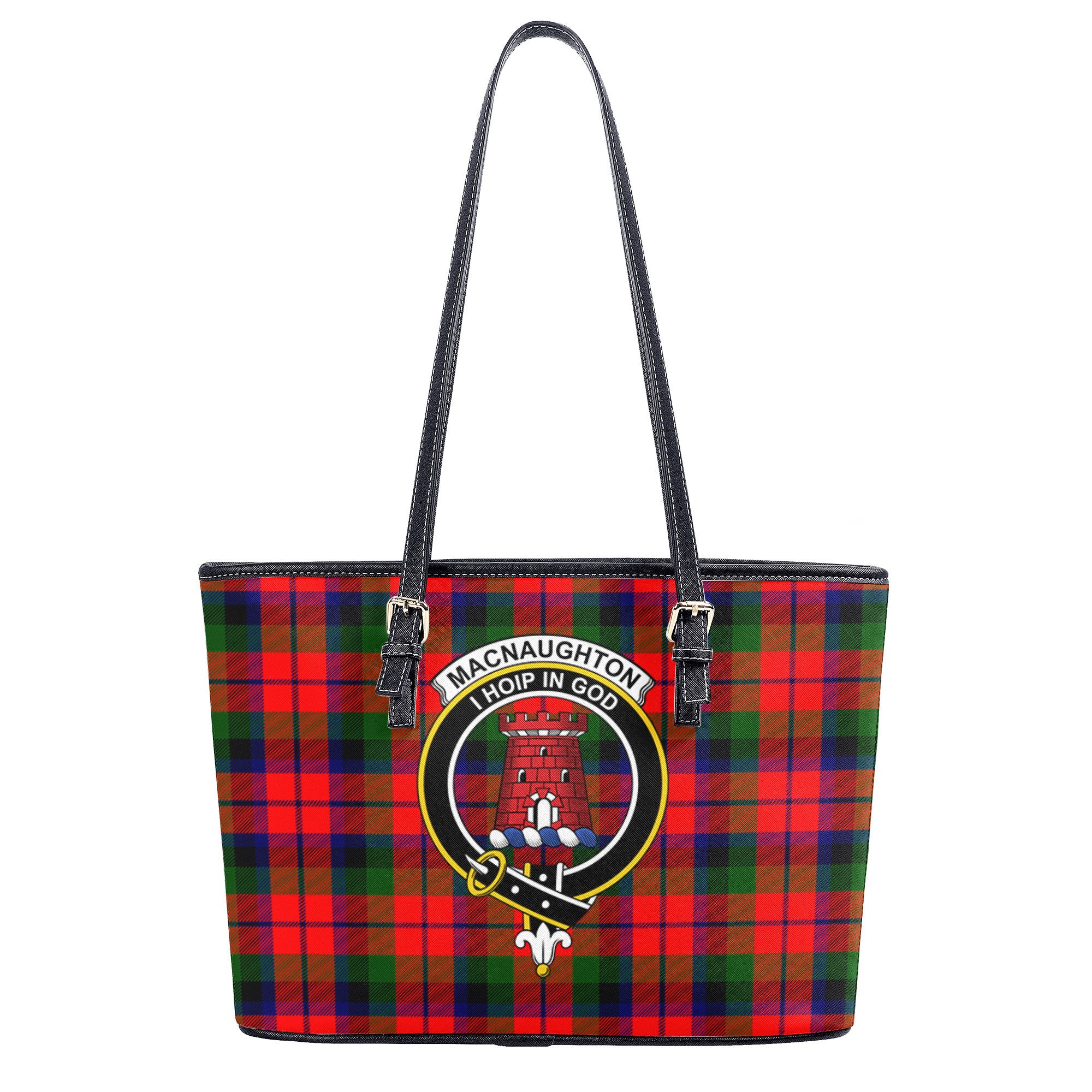 MacNaughton Modern Tartan Crest Leather Tote Bag