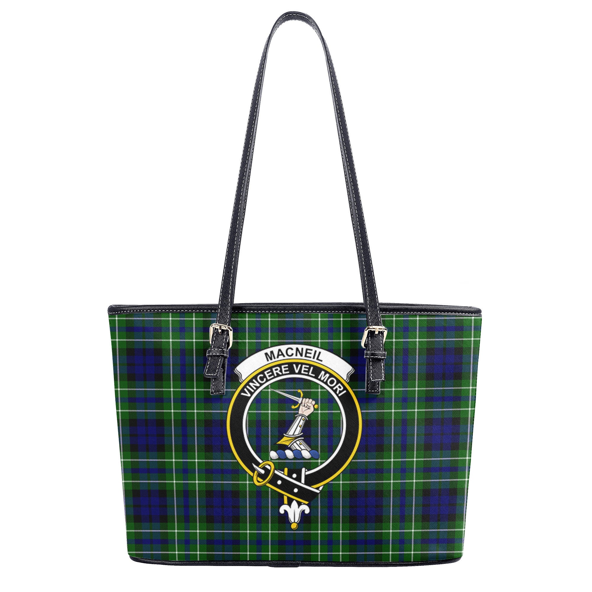 MacNeil of Colonsay Modern Tartan Crest Leather Tote Bag
