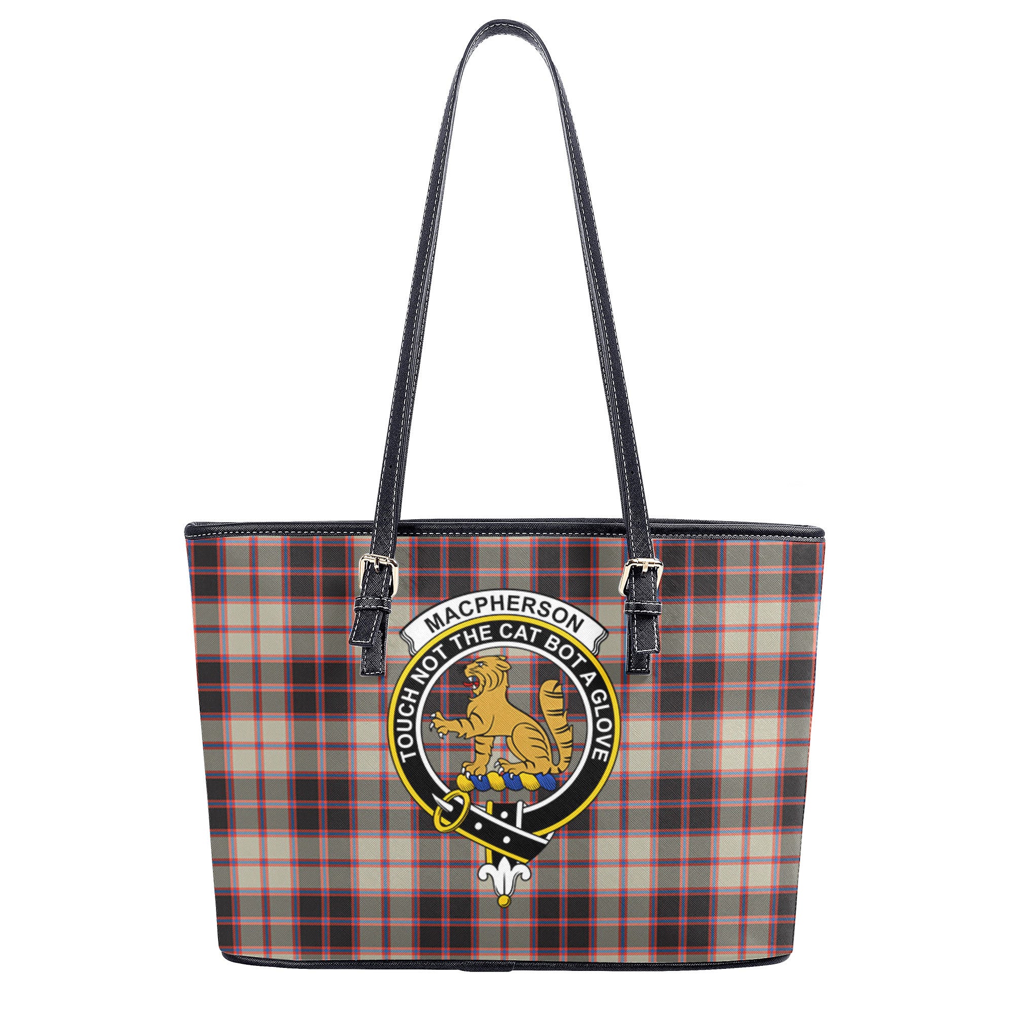 MacPherson Hunting Ancient Tartan Crest Leather Tote Bag