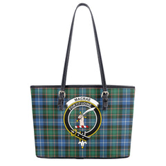 MacRae Hunting Ancient Tartan Crest Leather Tote Bag