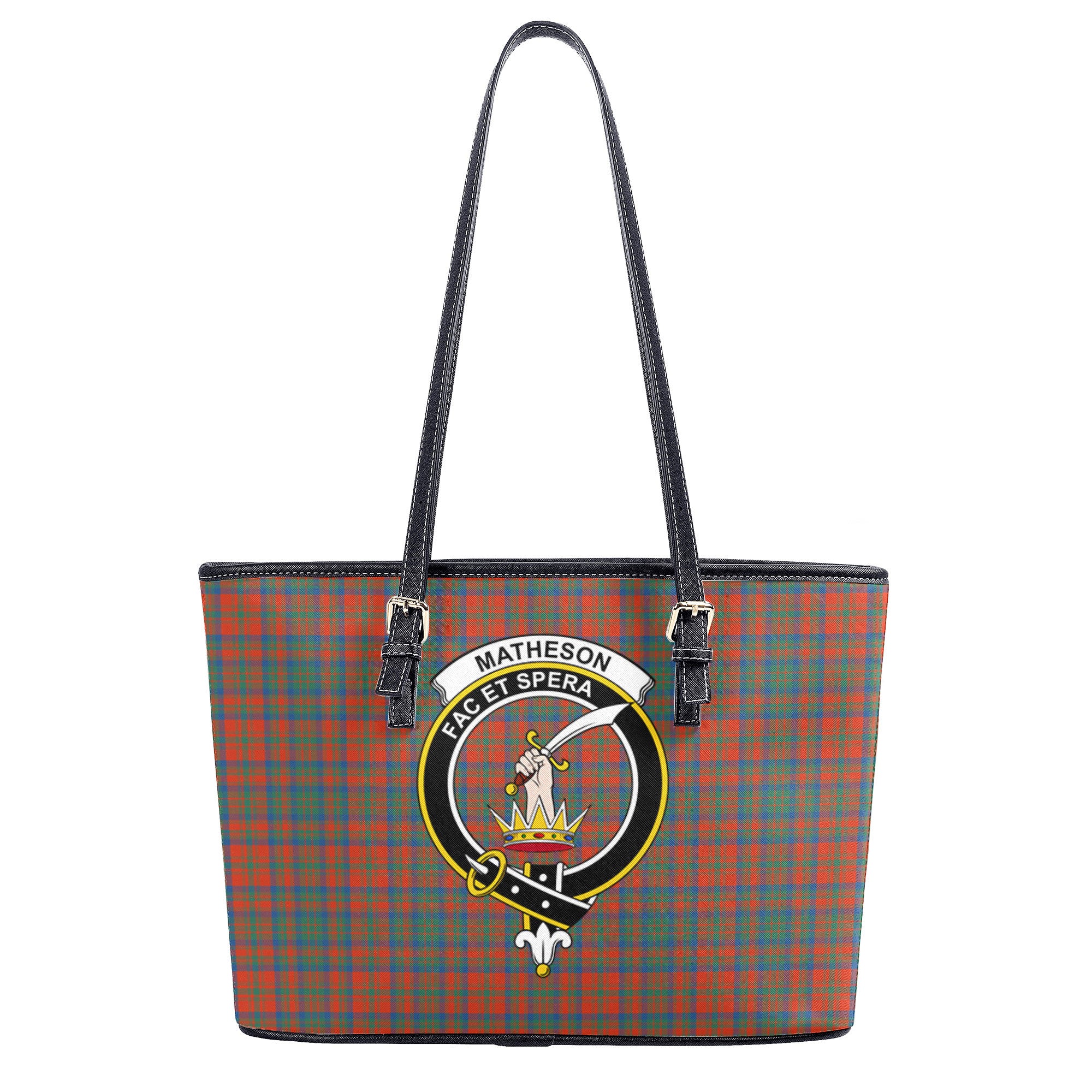 Matheson Ancient Tartan Crest Leather Tote Bag