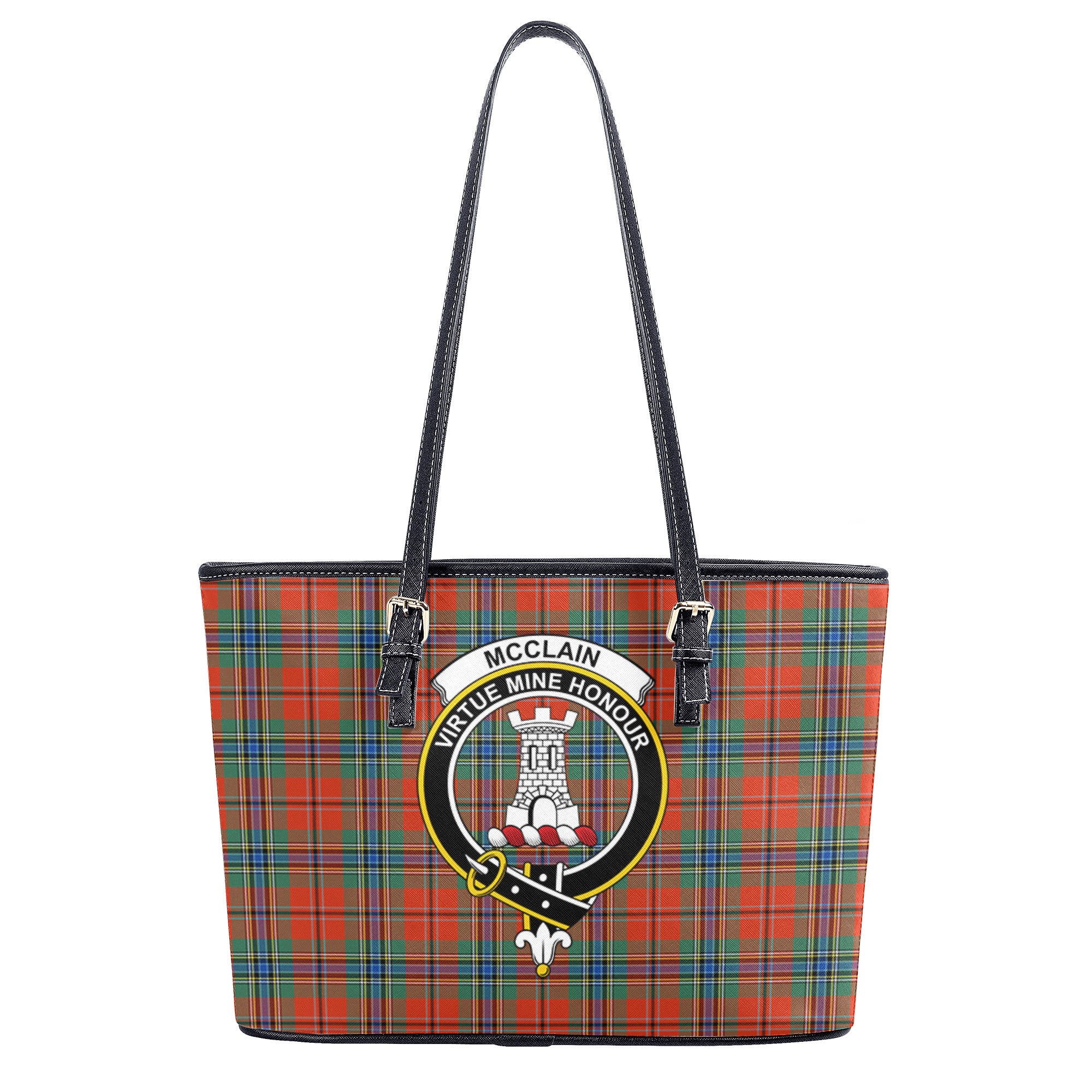 McClain of Duart Ancient Tartan Crest Leather Tote Bag