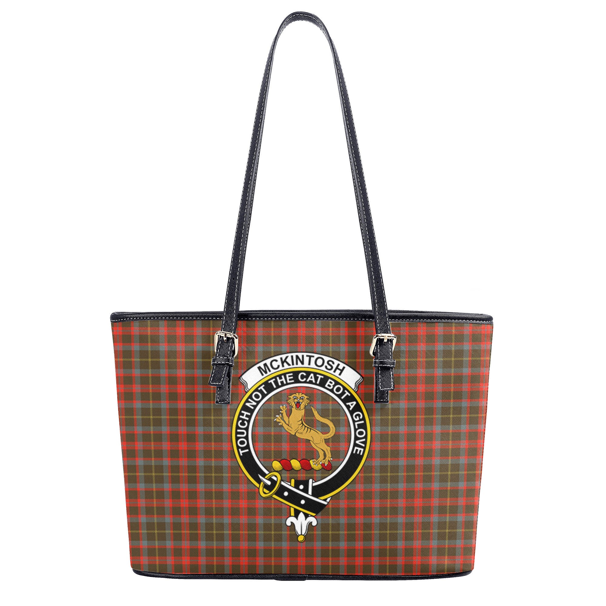 McKintosh Hunting Weathered Tartan Crest Leather Tote Bag