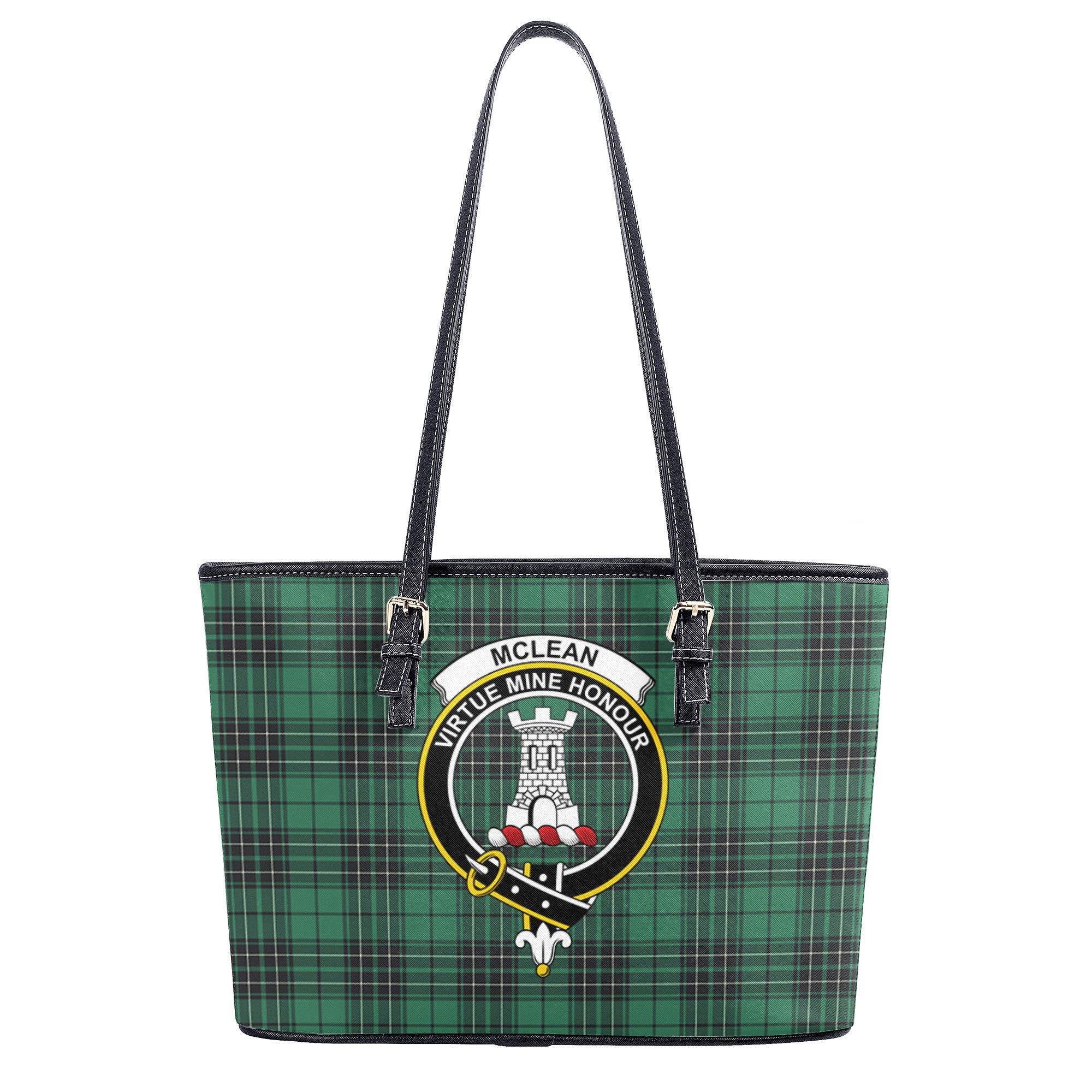 McLean Hunting Ancient Tartan Crest Leather Tote Bag