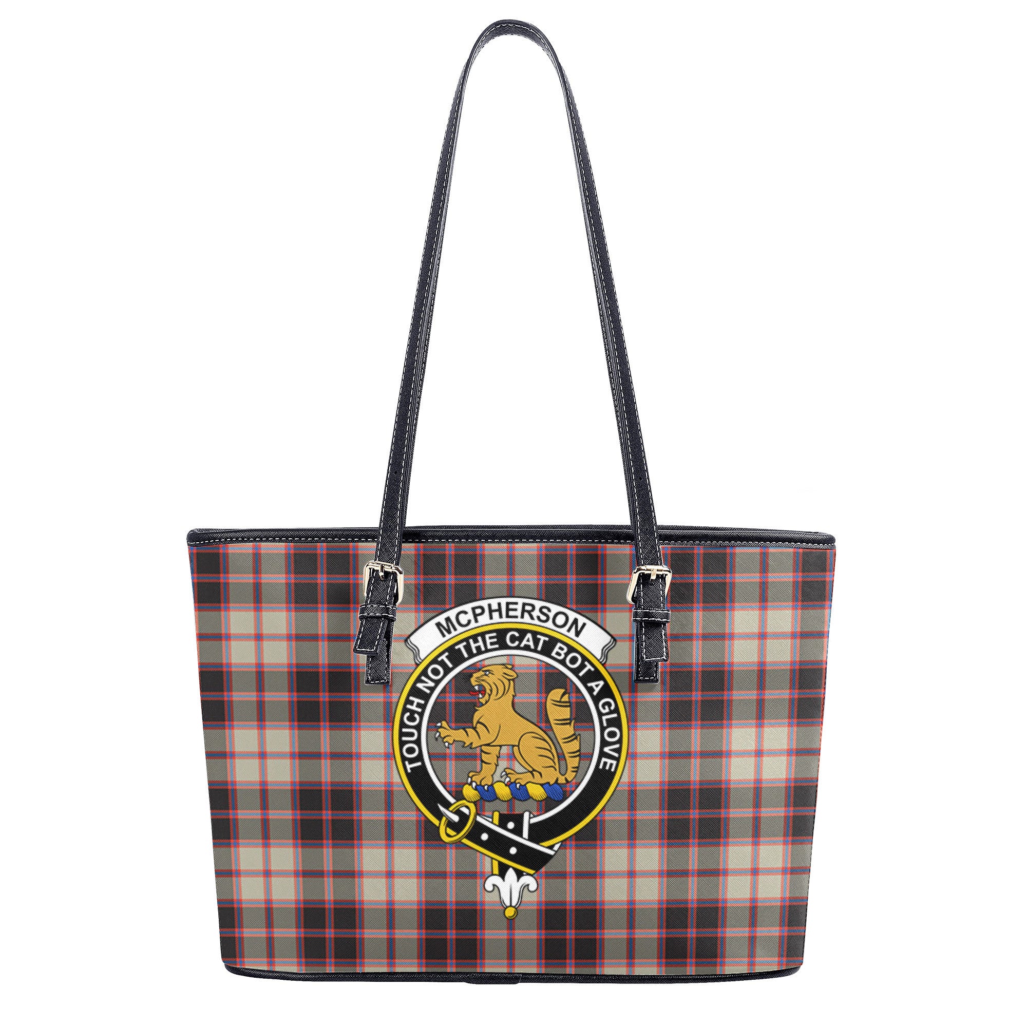 McPherson Hunting Ancient Tartan Crest Leather Tote Bag