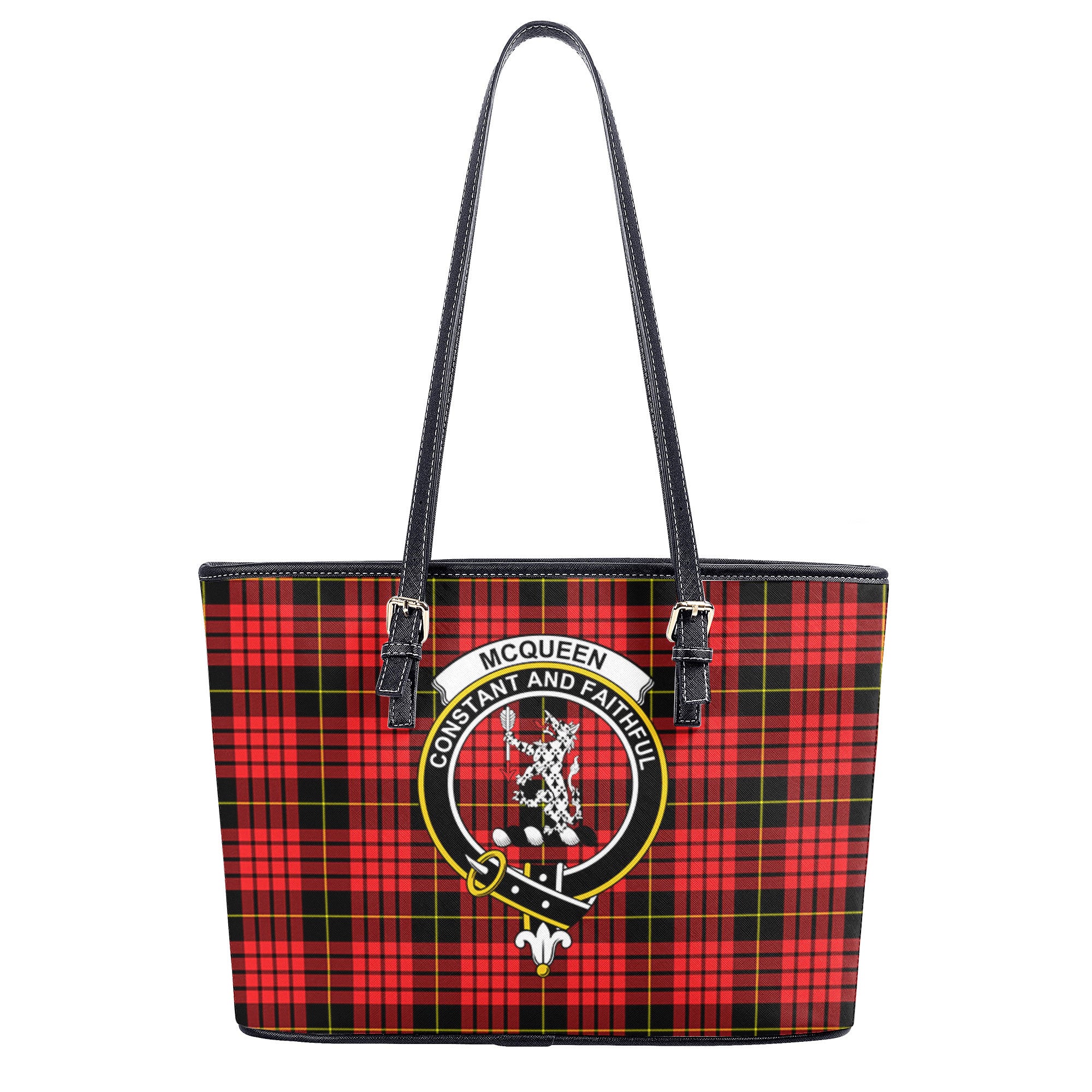 McQueen Modern Tartan Crest Leather Tote Bag