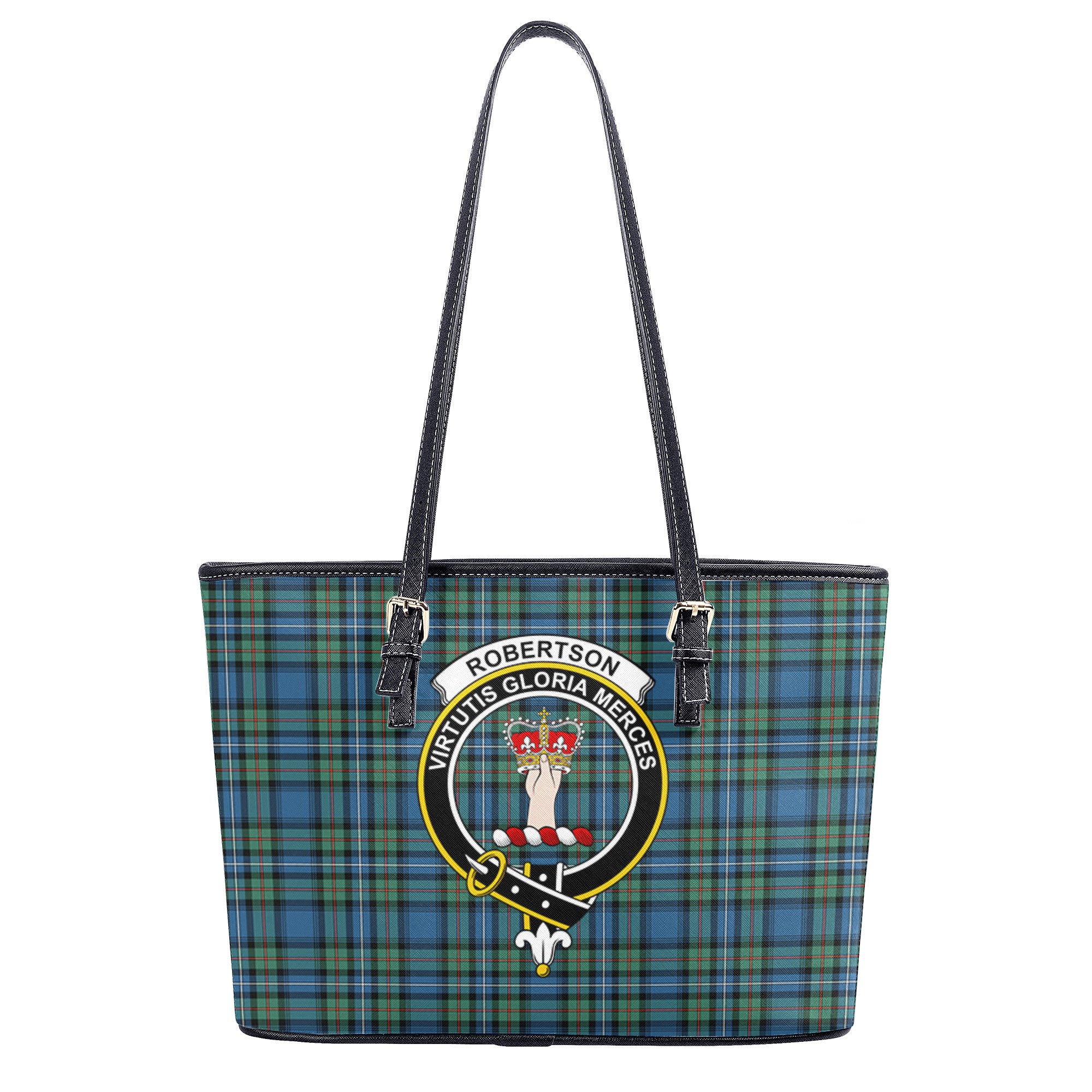 Robertson Hunting Ancient Tartan Crest Leather Tote Bag