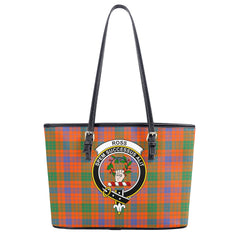 Ross Ancient Tartan Crest Leather Tote Bag