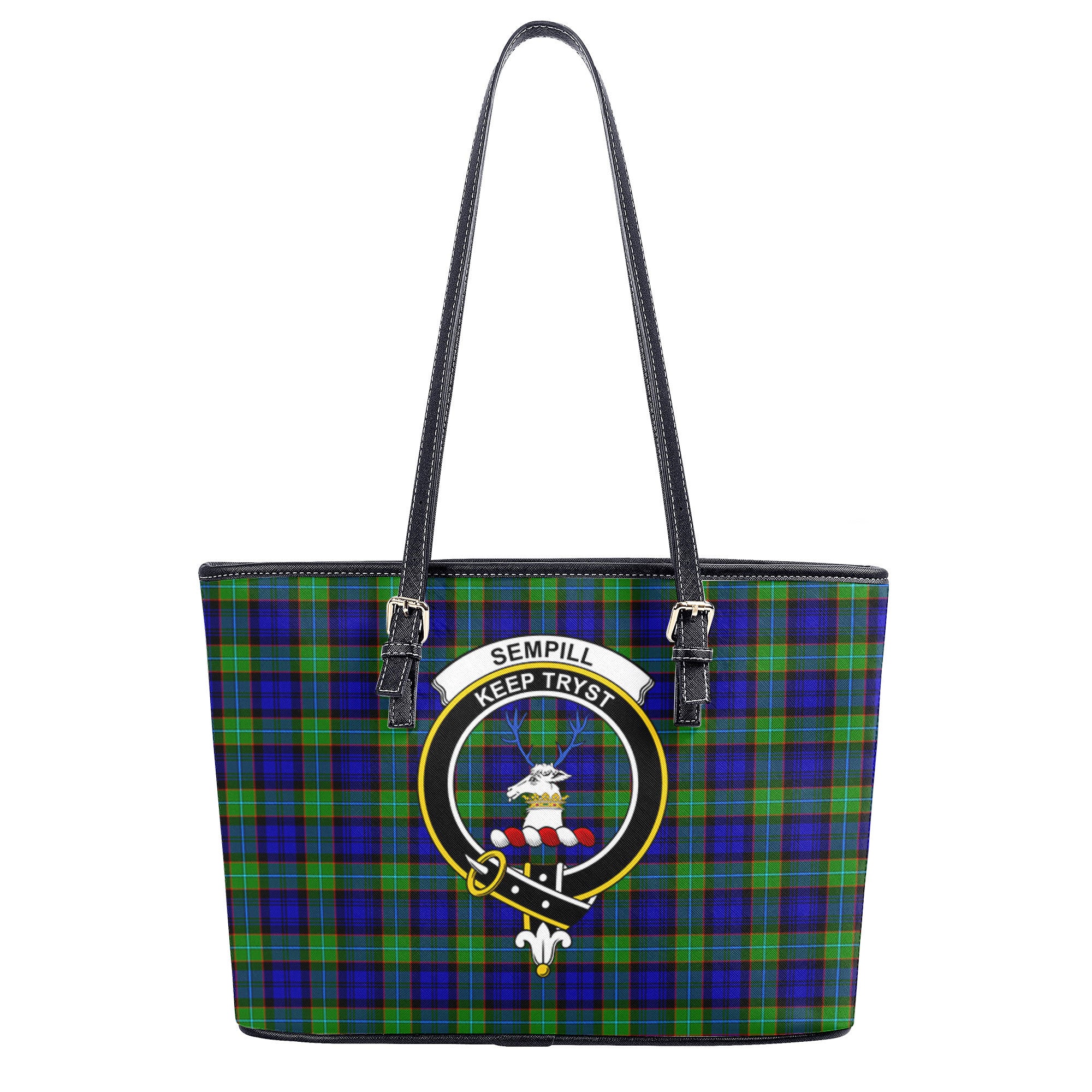 Sempill Modern Tartan Crest Leather Tote Bag