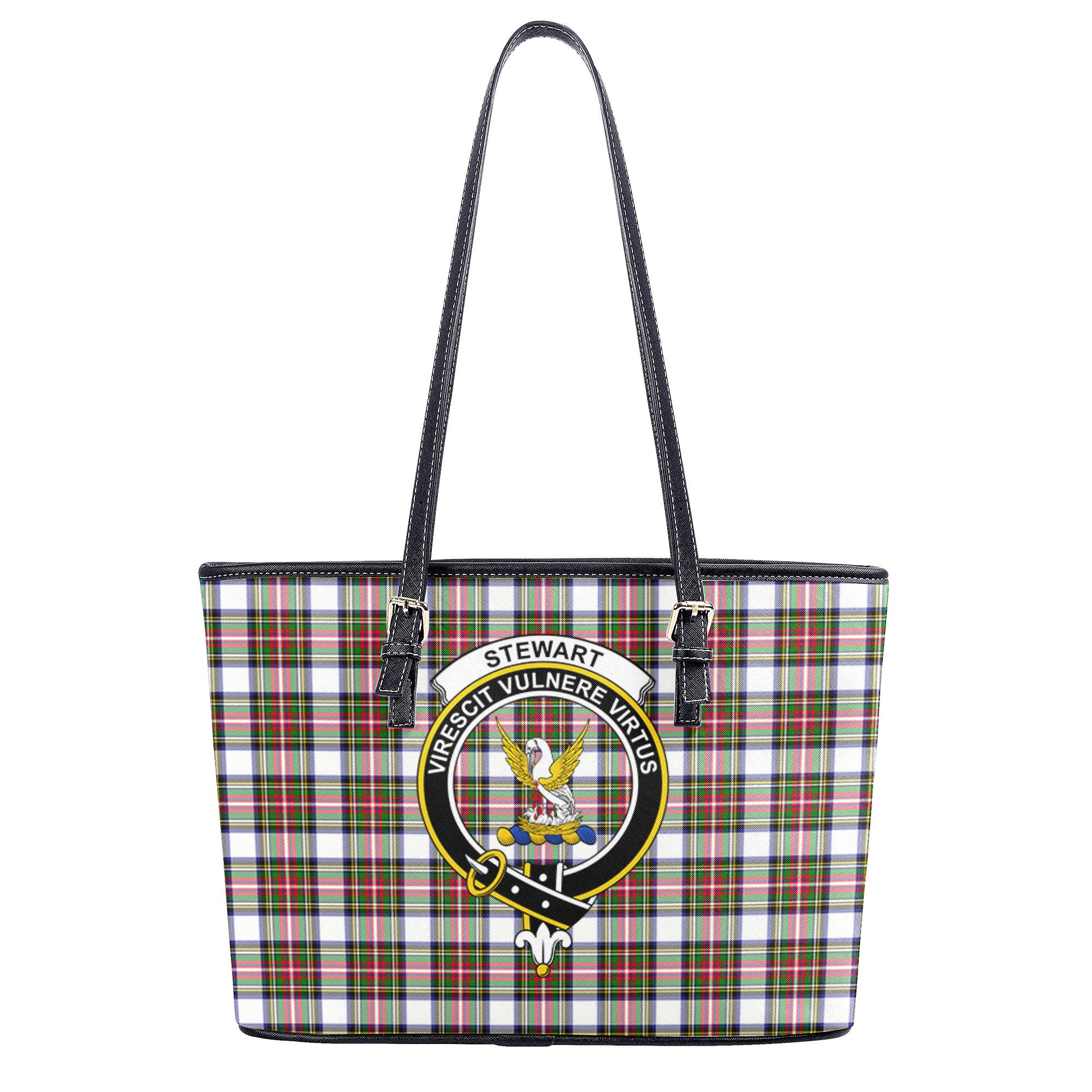 Stewart Dress Modern Tartan Crest Leather Tote Bag