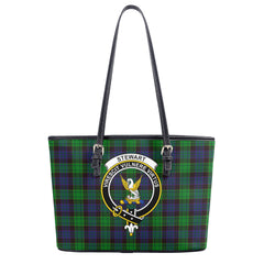 Stewart Old Modern Tartan Crest Leather Tote Bag