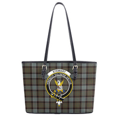 Stewart Old Weathered Tartan Crest Leather Tote Bag