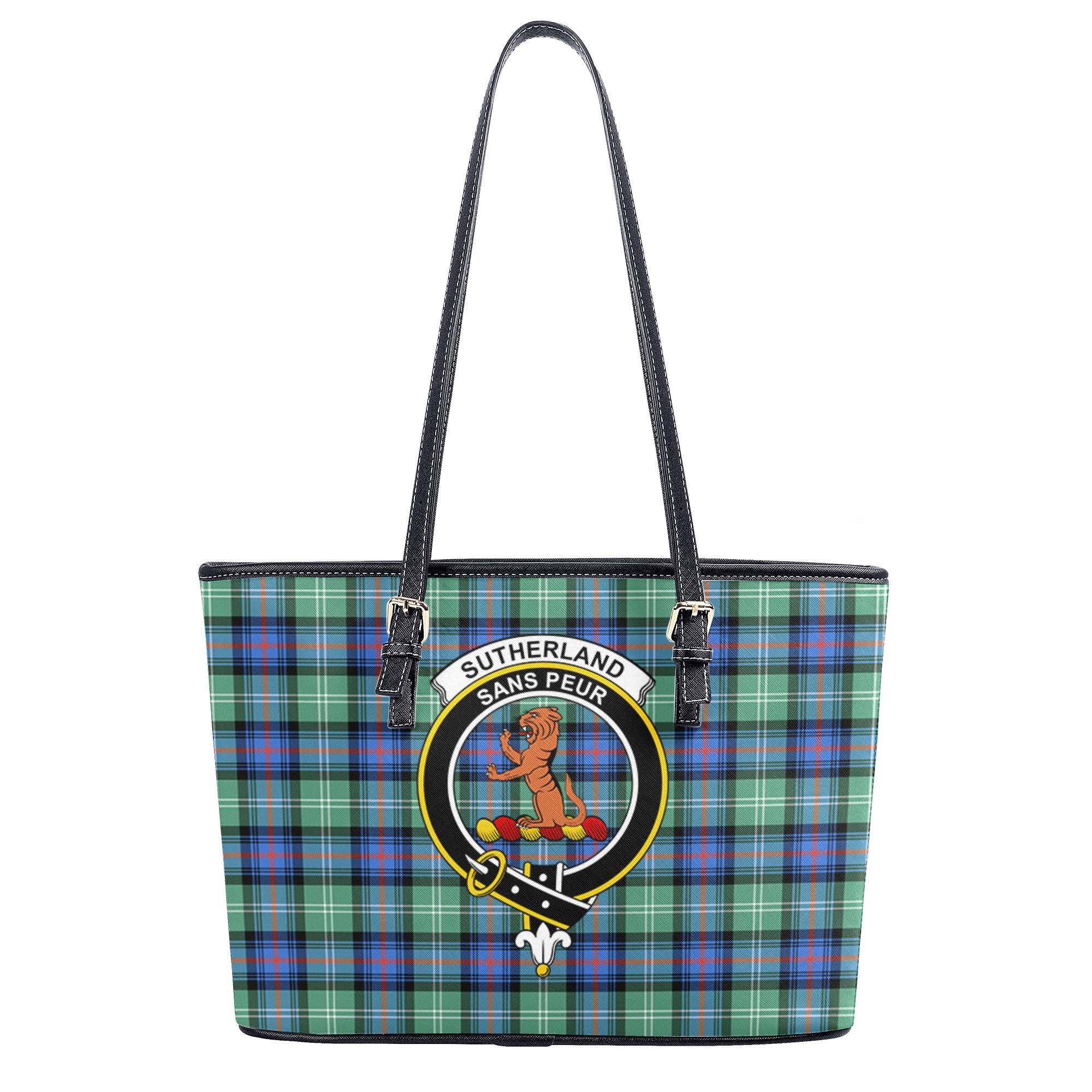 Sutherland Old Ancient Tartan Crest Leather Tote Bag