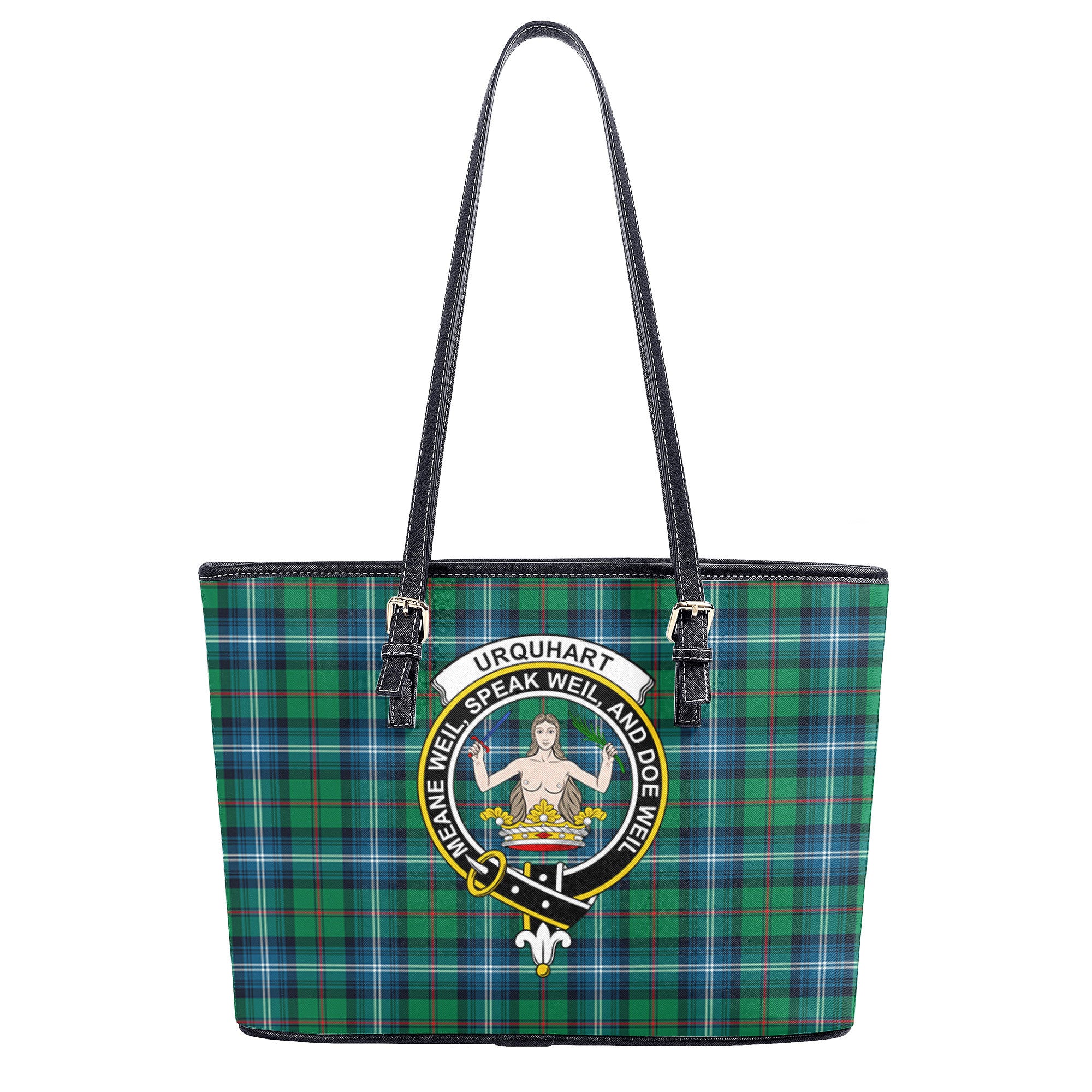 Urquhart Ancient Tartan Crest Leather Tote Bag