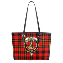 Wallace Hunting Red Tartan Crest Leather Tote Bag