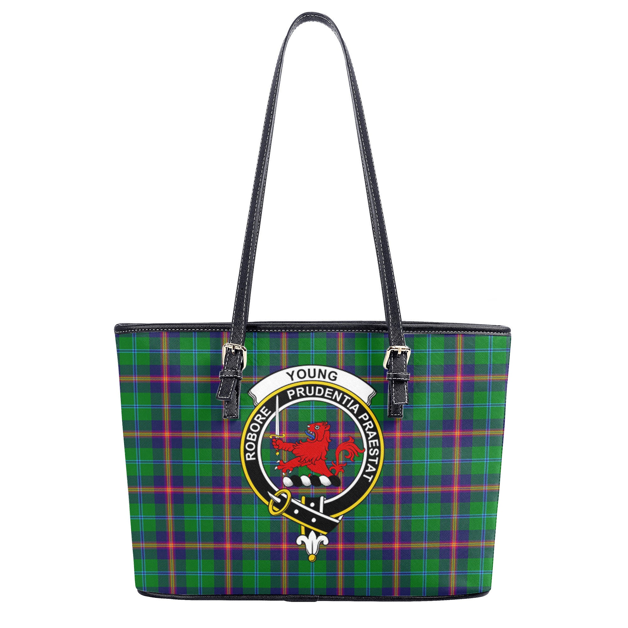 Young Modern Tartan Crest Leather Tote Bag