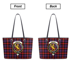 Broun Modern Tartan Crest Leather Tote Bag