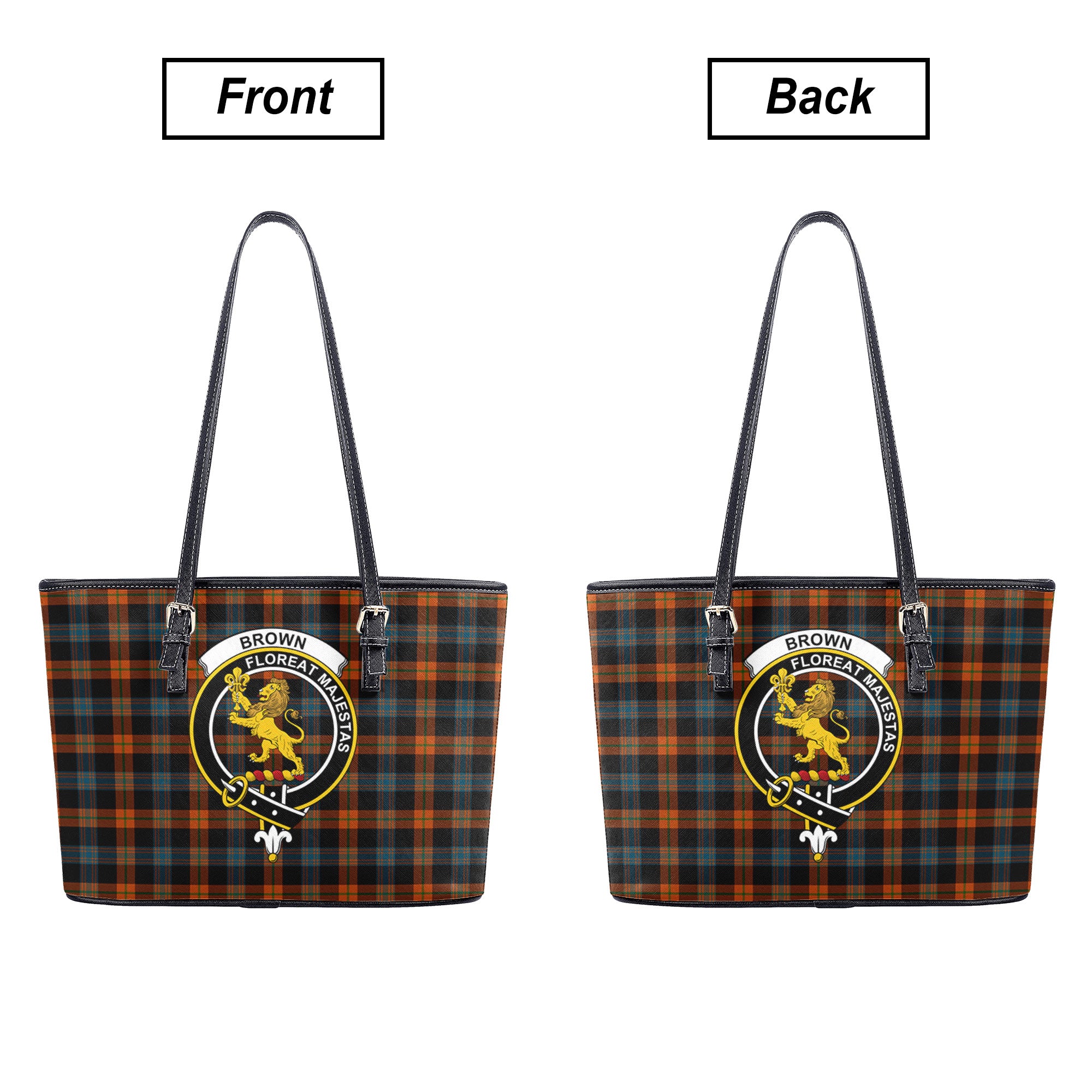 Brown Ancient Tartan Crest Leather Tote Bag