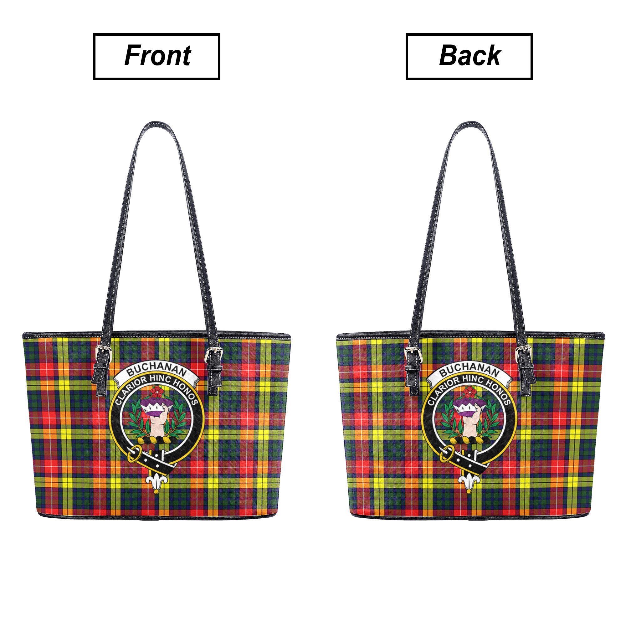 Buchanan Modern Tartan Crest Leather Tote Bag