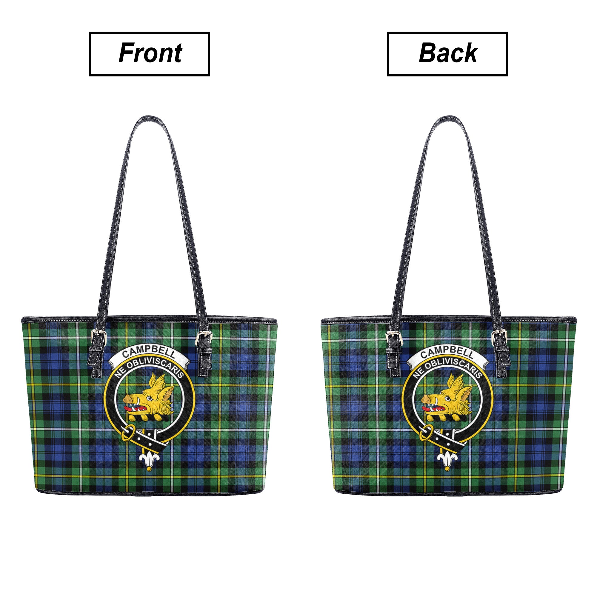 Campbell Argyll Ancient Tartan Crest Leather Tote Bag