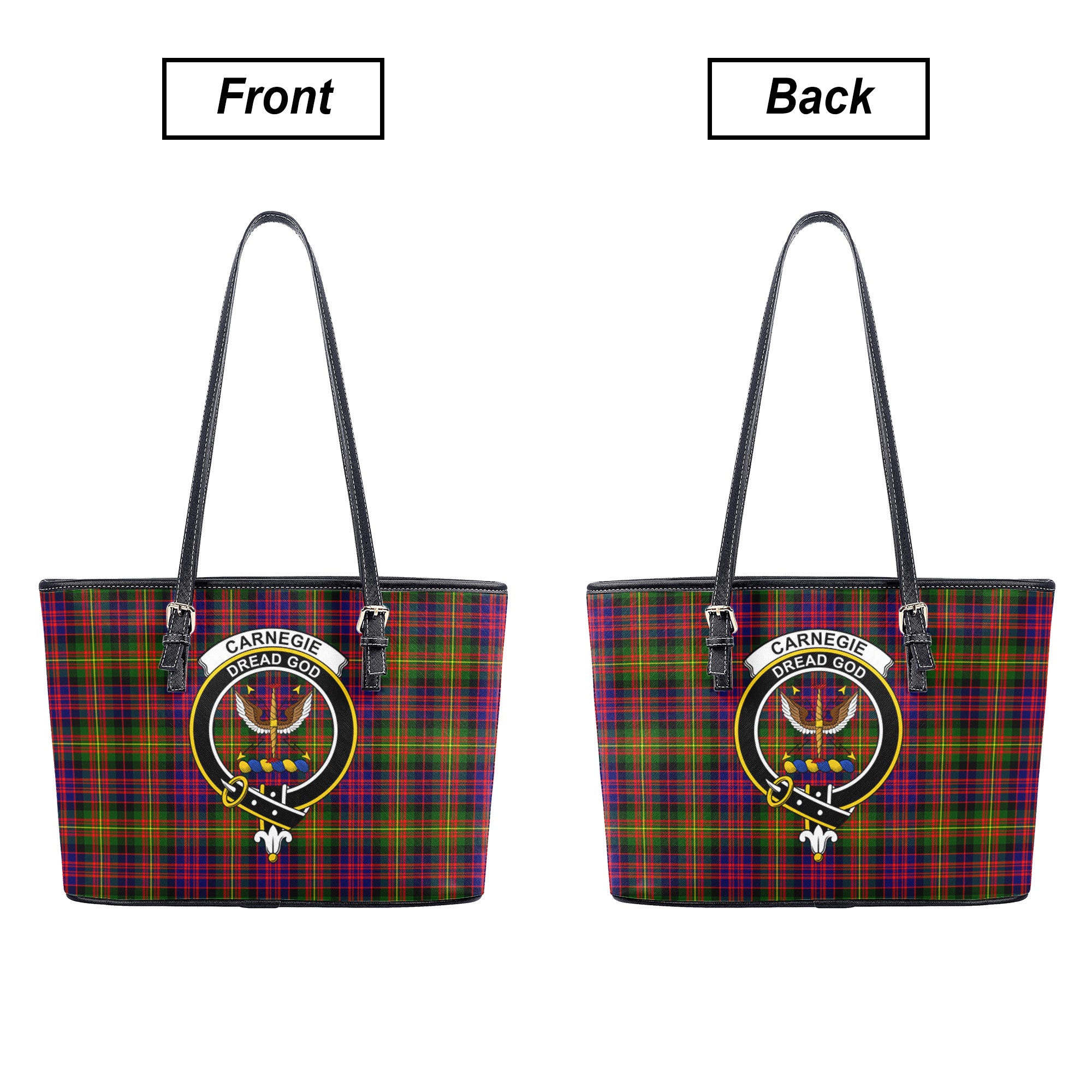 Carnegie Modern Tartan Crest Leather Tote Bag