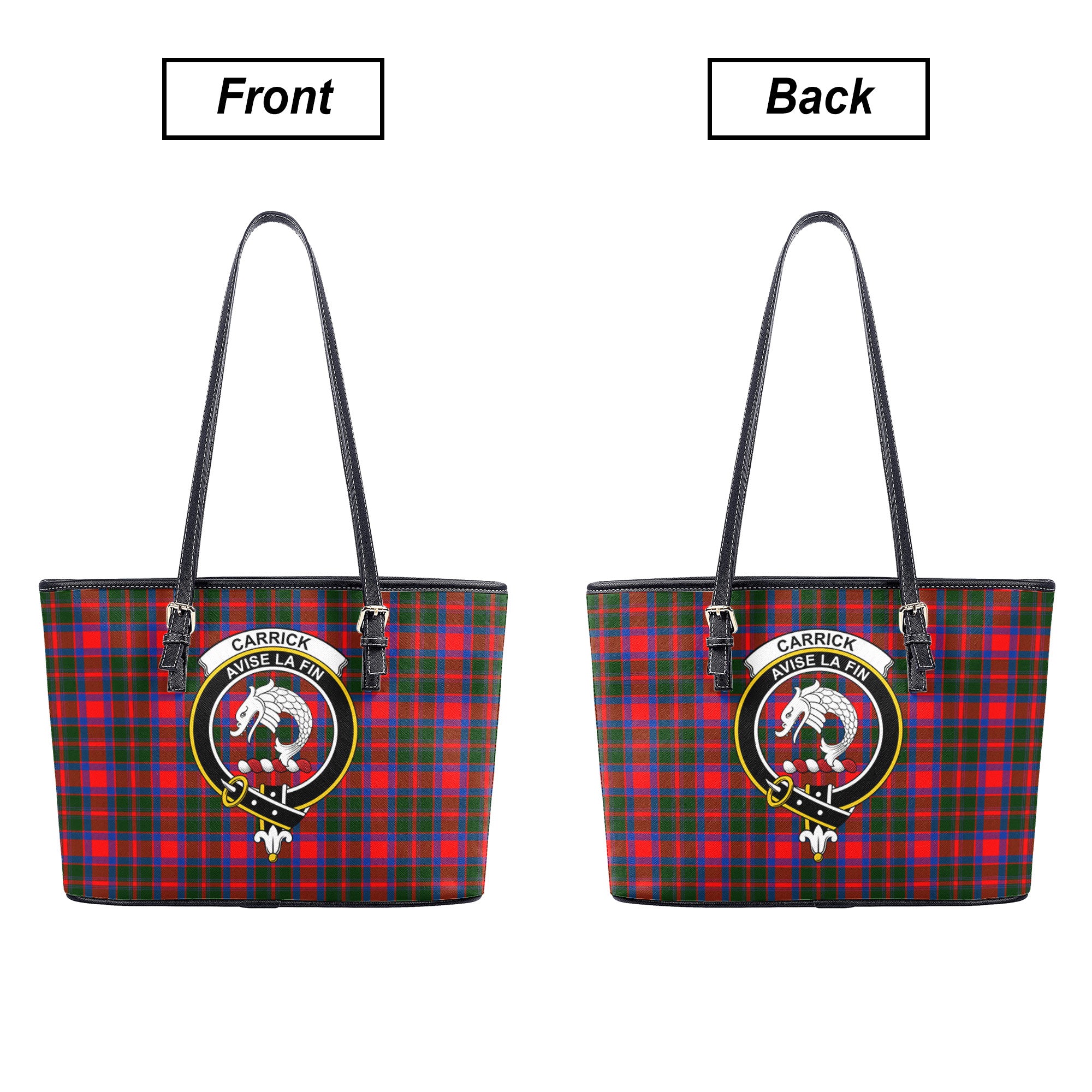 Carrick District Tartan Crest Leather Tote Bag