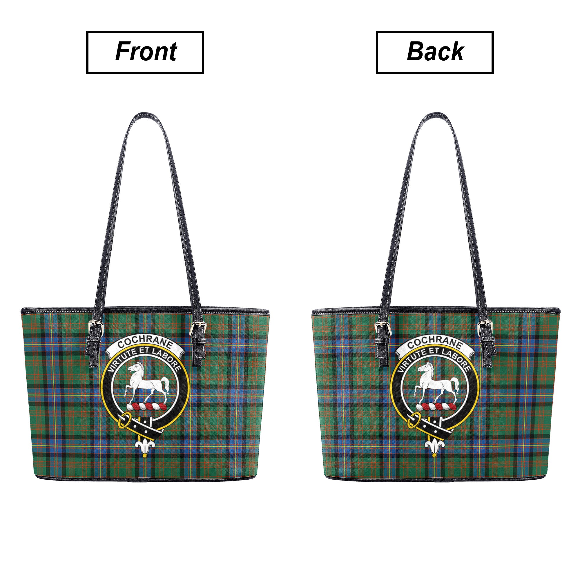 Cochrane Ancient Tartan Crest Leather Tote Bag