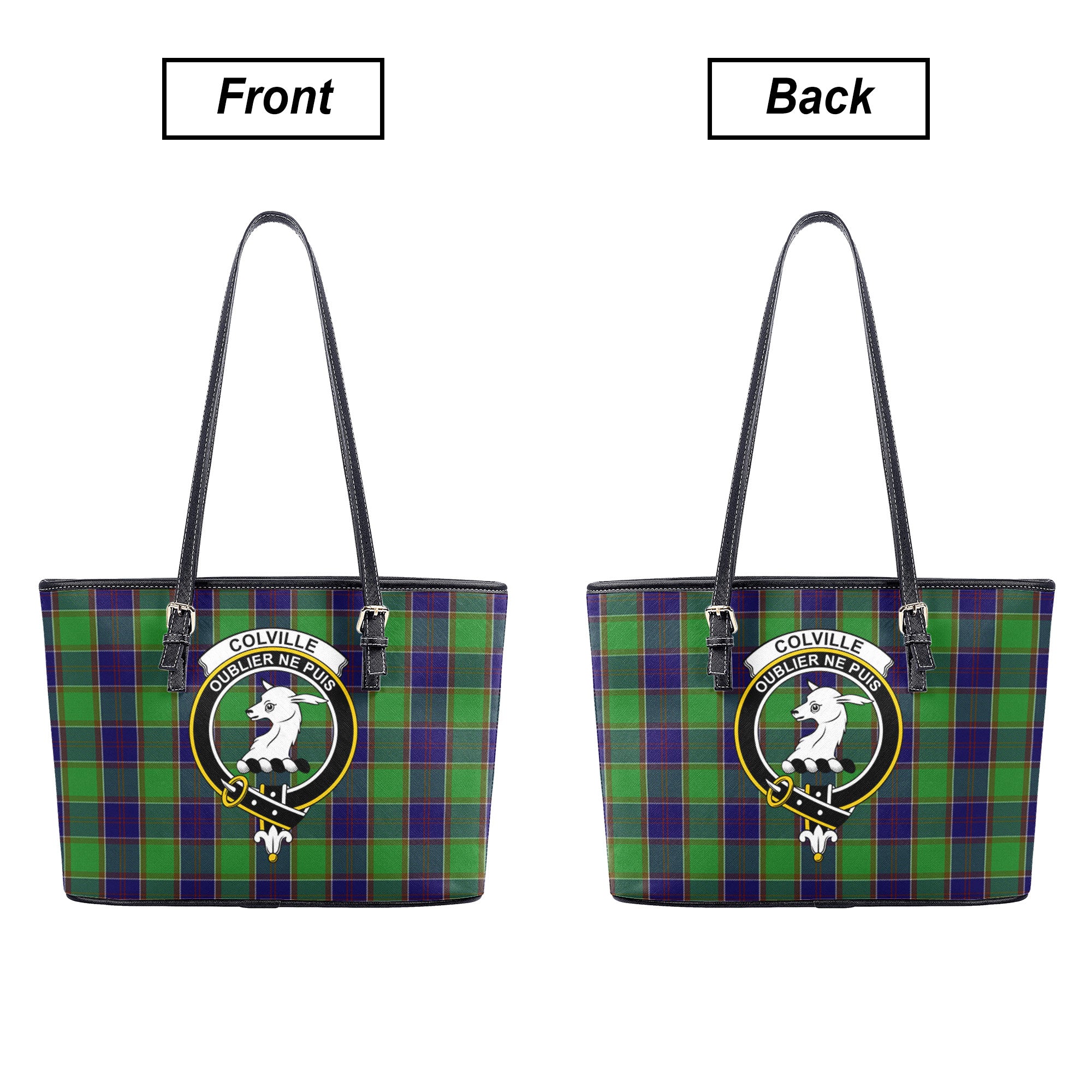 Colville Tartan Crest Leather Tote Bag