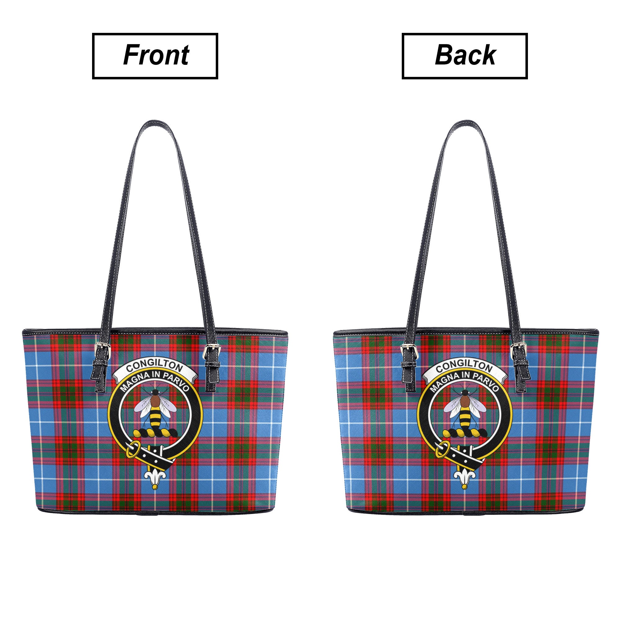 Congilton Tartan Crest Leather Tote Bag