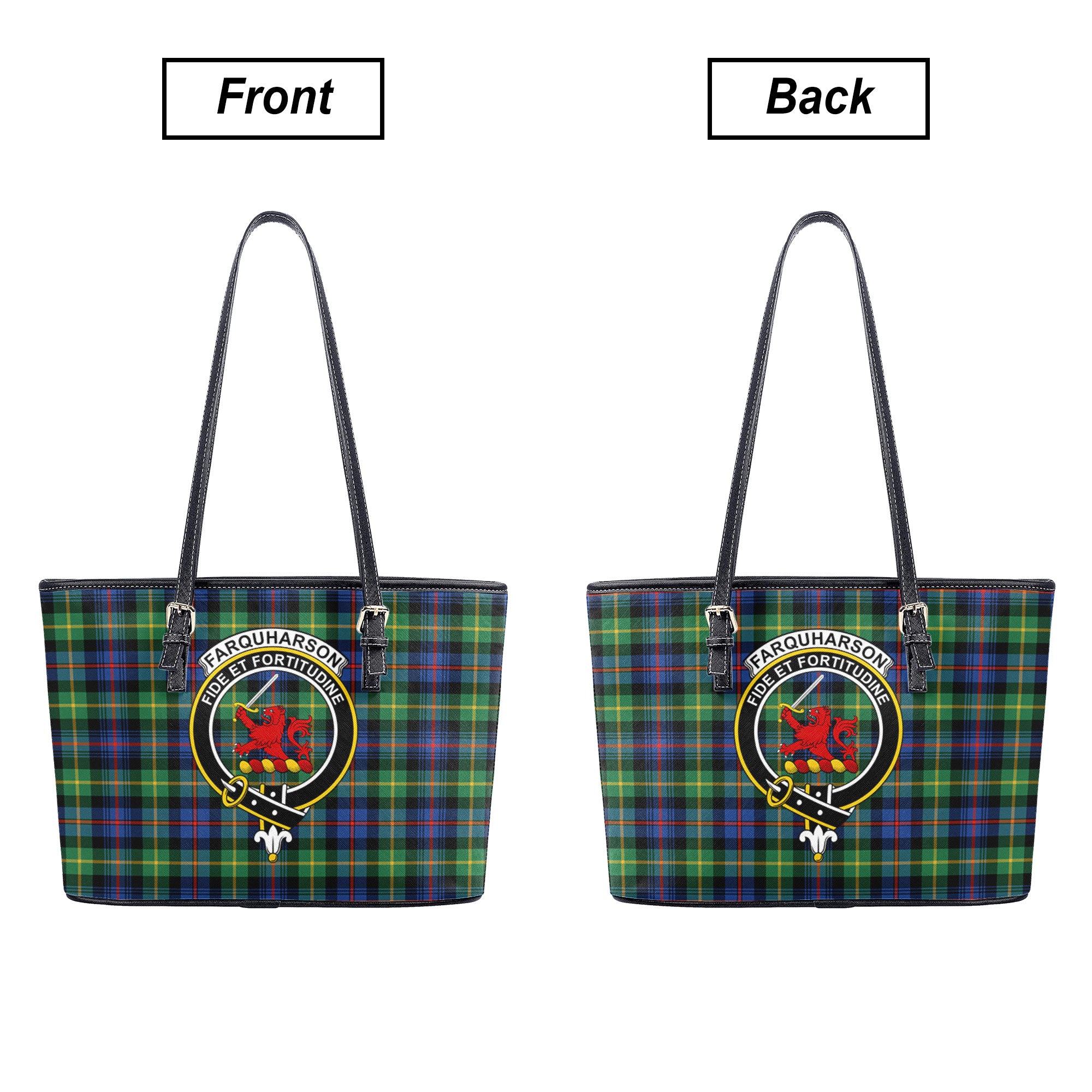 Farquharson Ancient Tartan Crest Leather Tote Bag