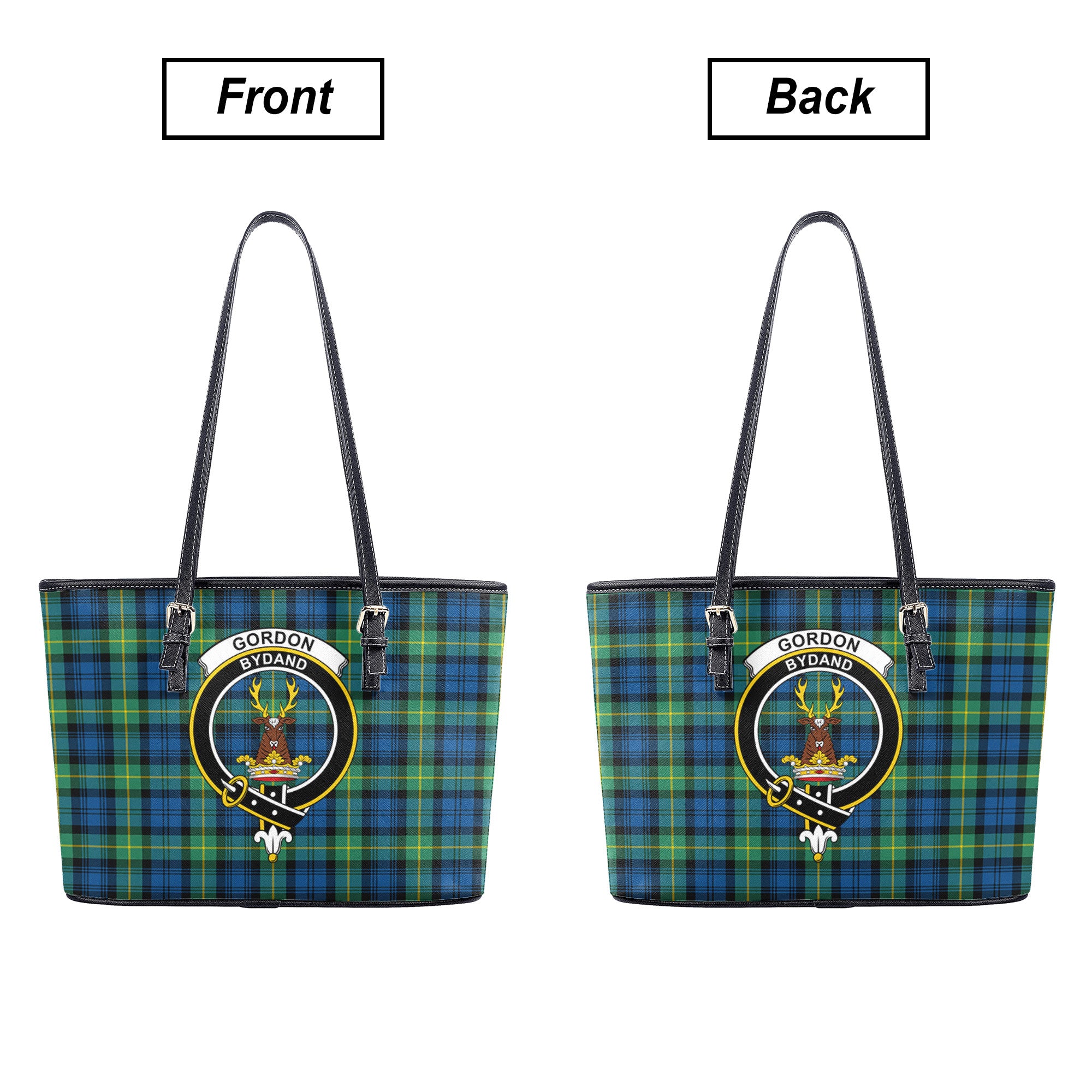 Gordon Ancient Tartan Crest Leather Tote Bag