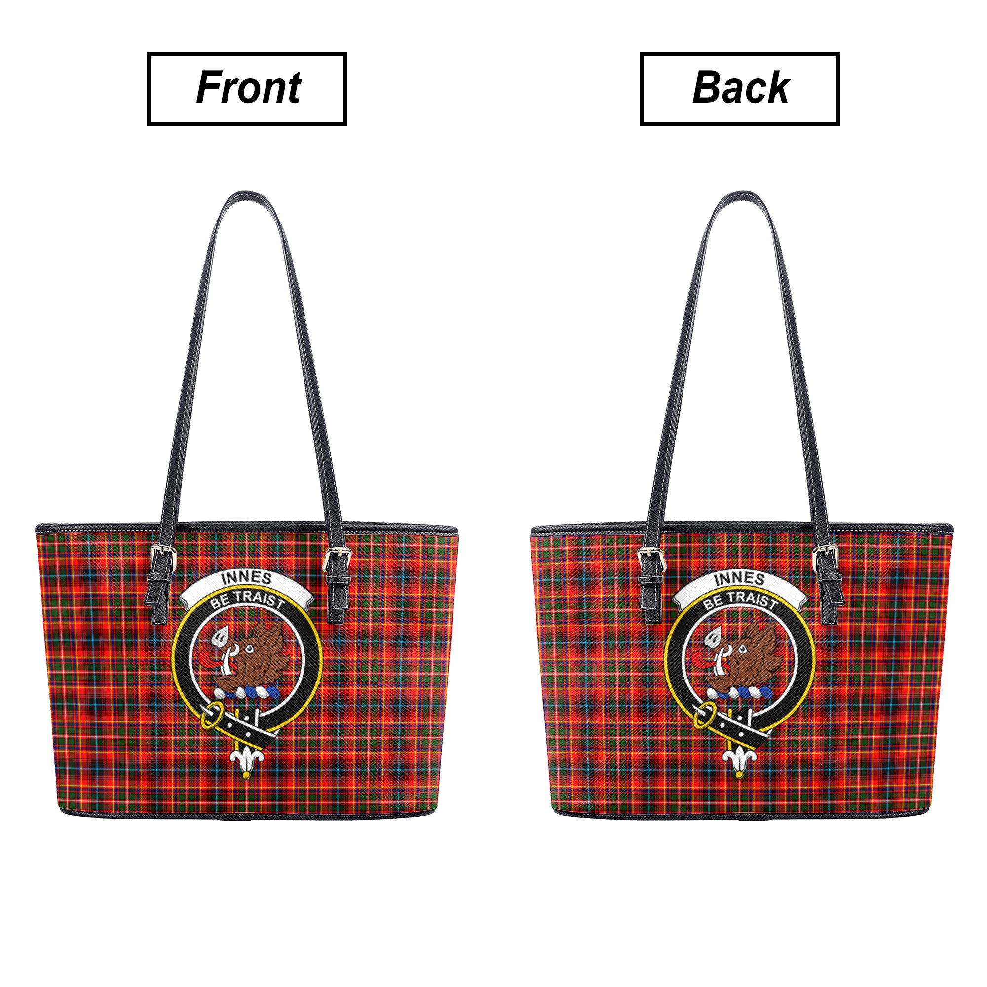 Innes Modern Tartan Crest Leather Tote Bag