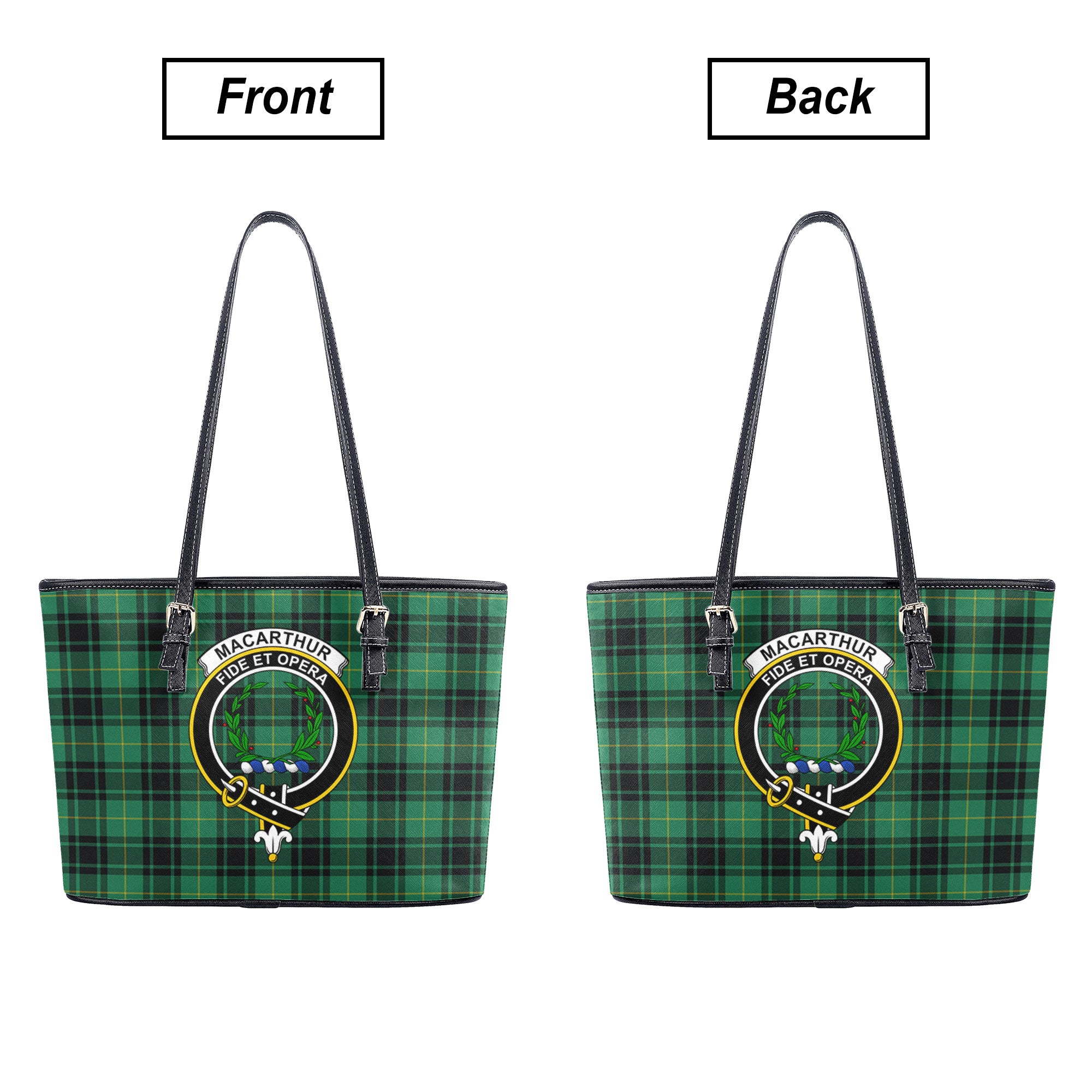 MacArthur Ancient Tartan Crest Leather Tote Bag