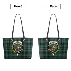 MacAulay Hunting Ancient Tartan Crest Leather Tote Bag