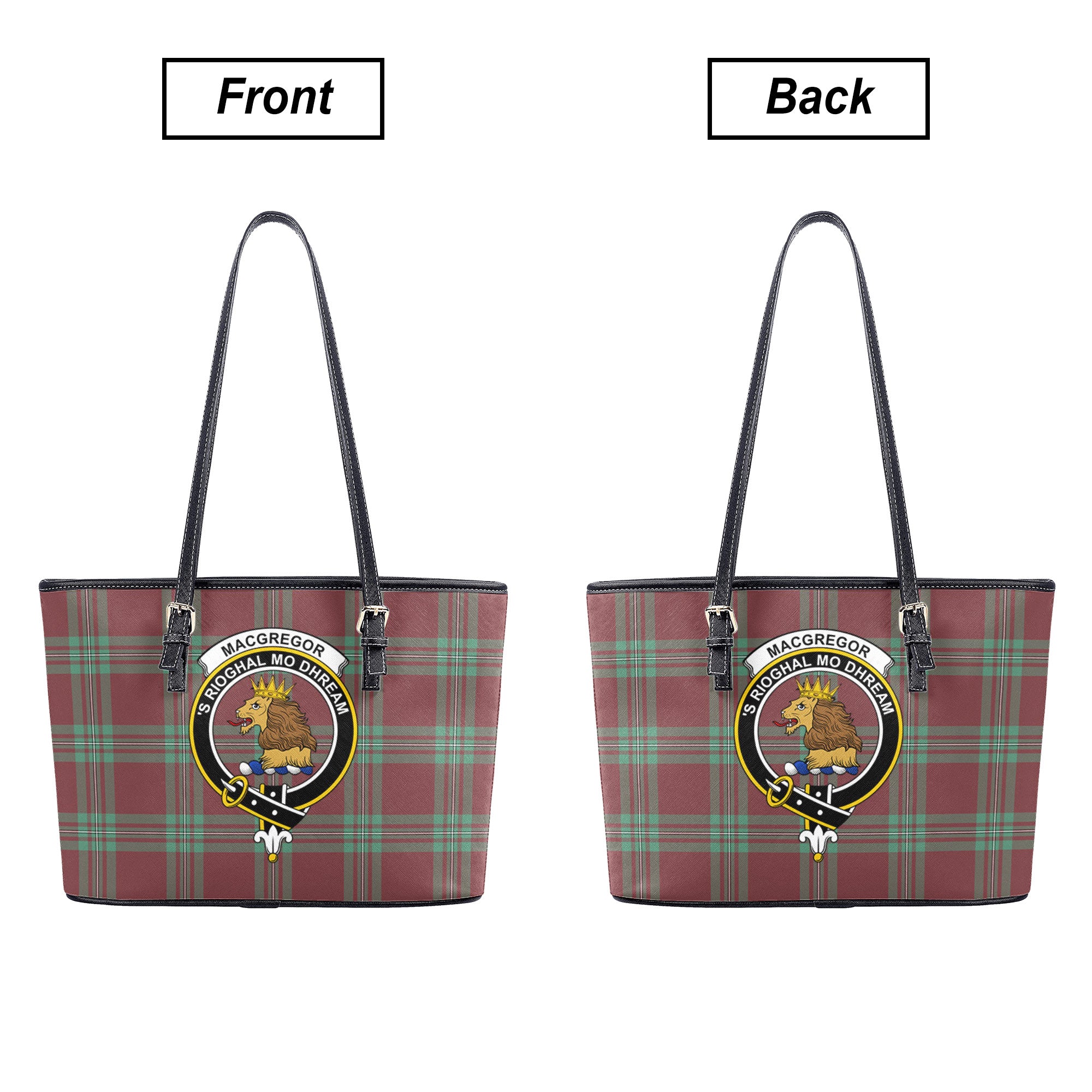 MacGregor Hunting Ancient Tartan Crest Leather Tote Bag