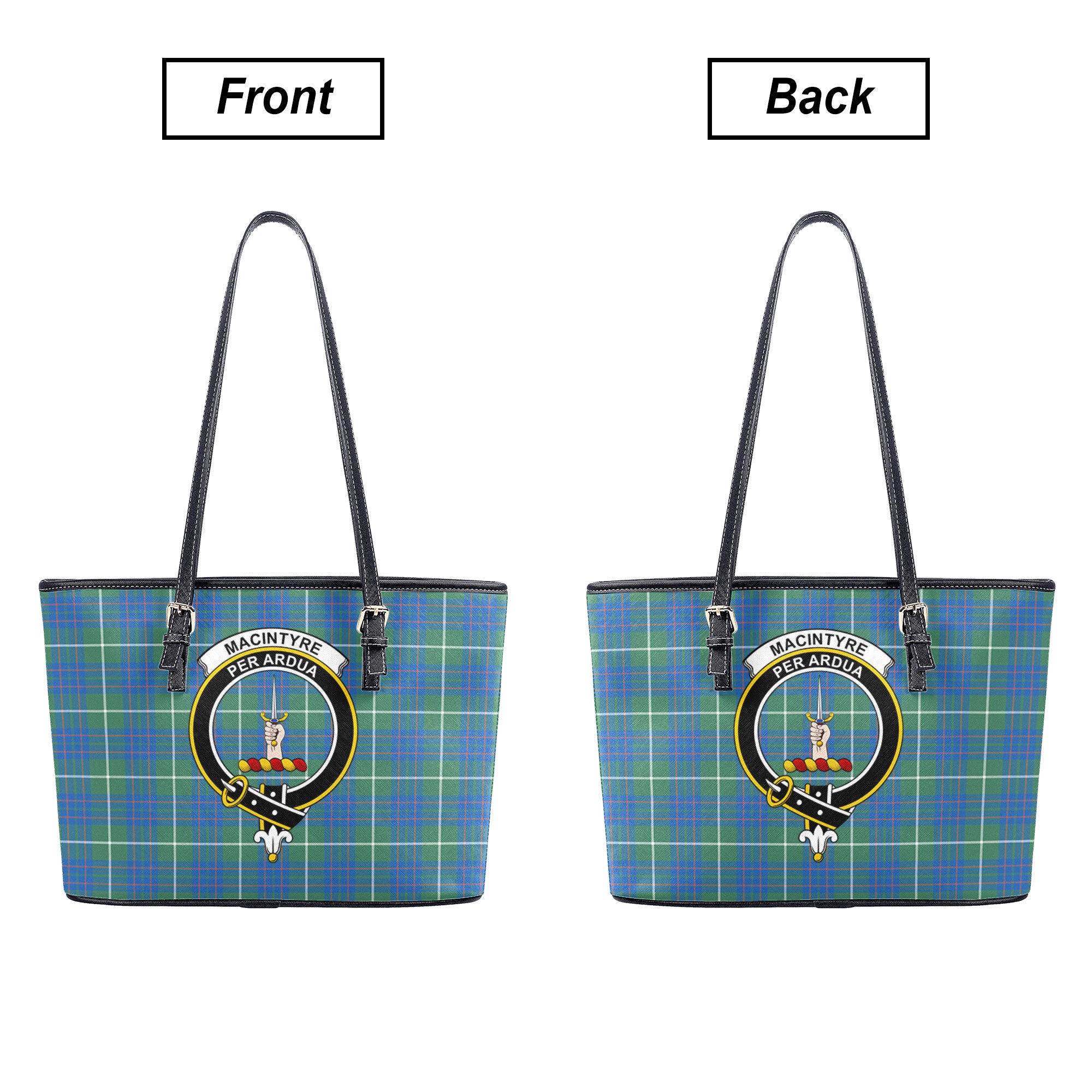 MacIntyre Hunting Ancient Tartan Crest Leather Tote Bag