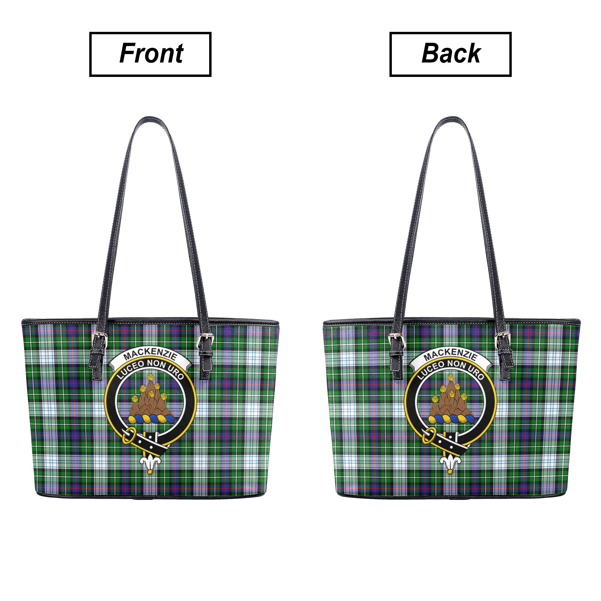 MacKenzie Dress Modern Tartan Crest Leather Tote Bag