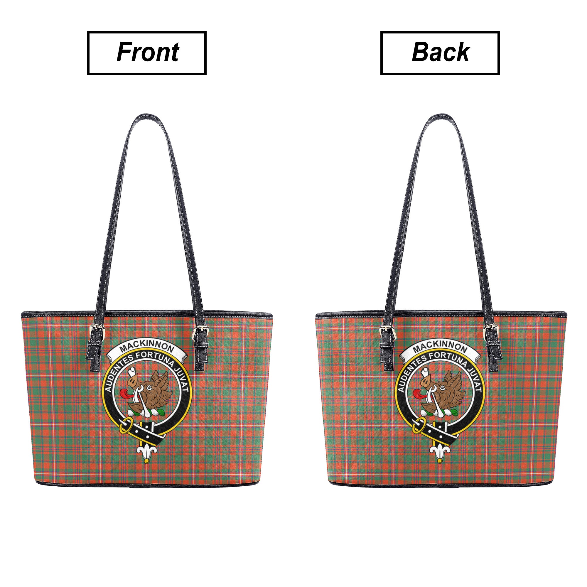 MacKinnon Ancient Tartan Crest Leather Tote Bag