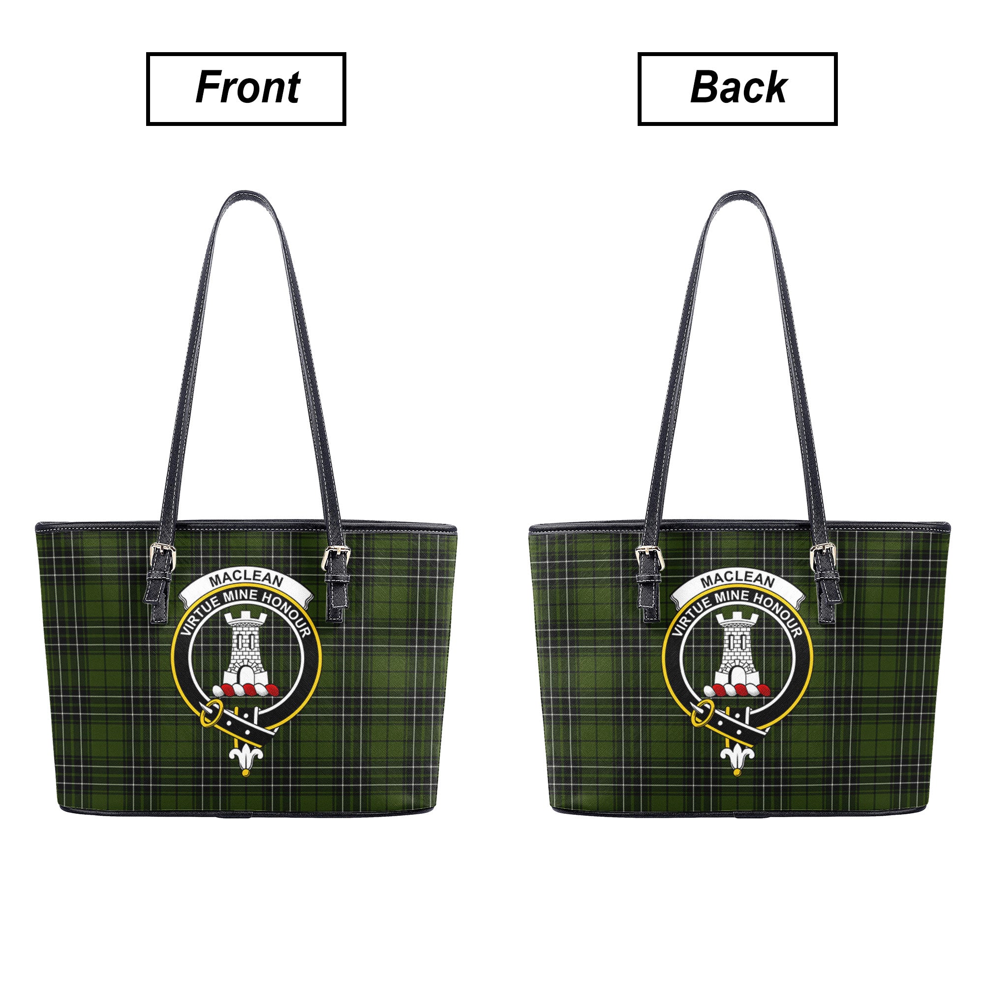 MacLean Hunting Tartan Crest Leather Tote Bag