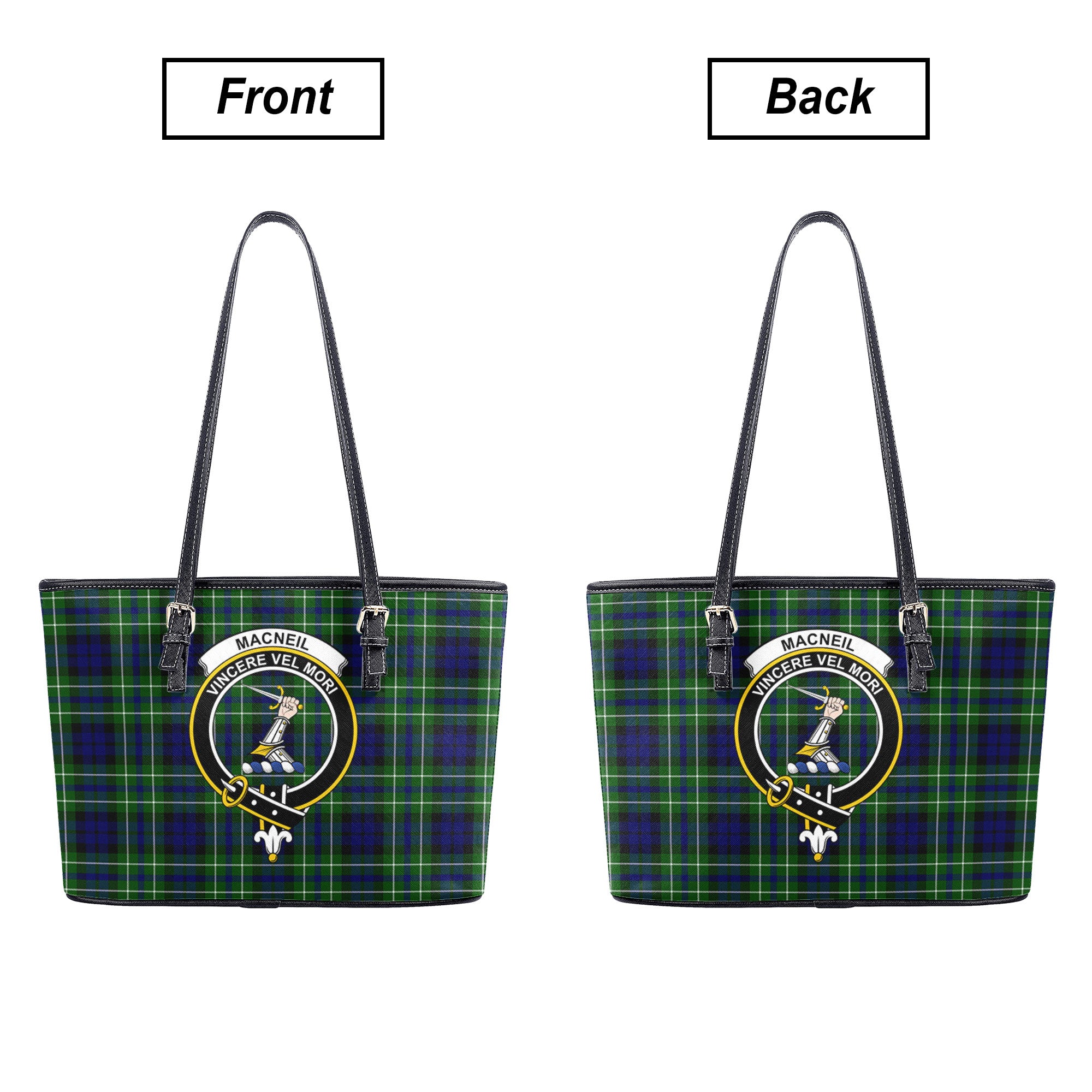 MacNeil of Colonsay Modern Tartan Crest Leather Tote Bag