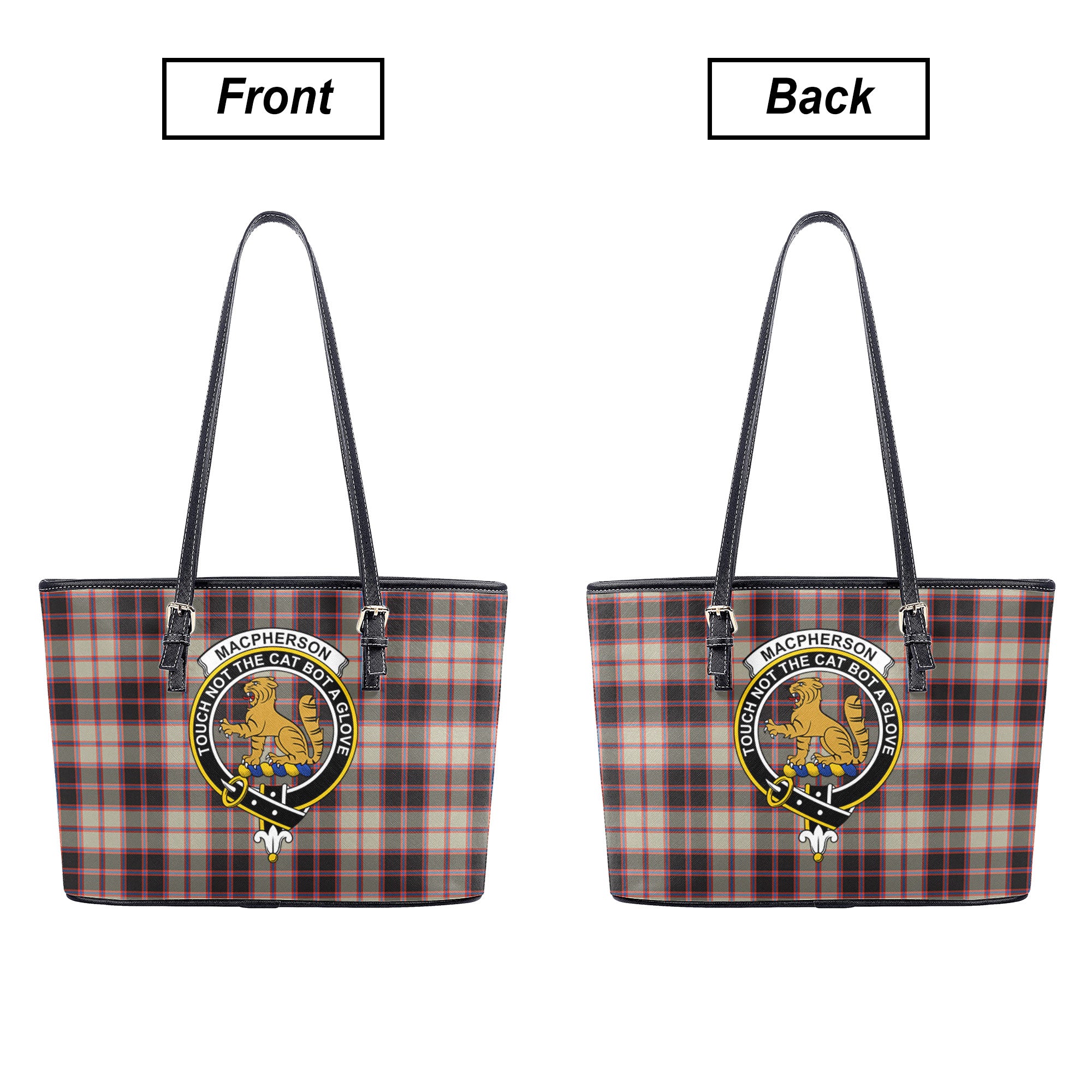 MacPherson Hunting Ancient Tartan Crest Leather Tote Bag
