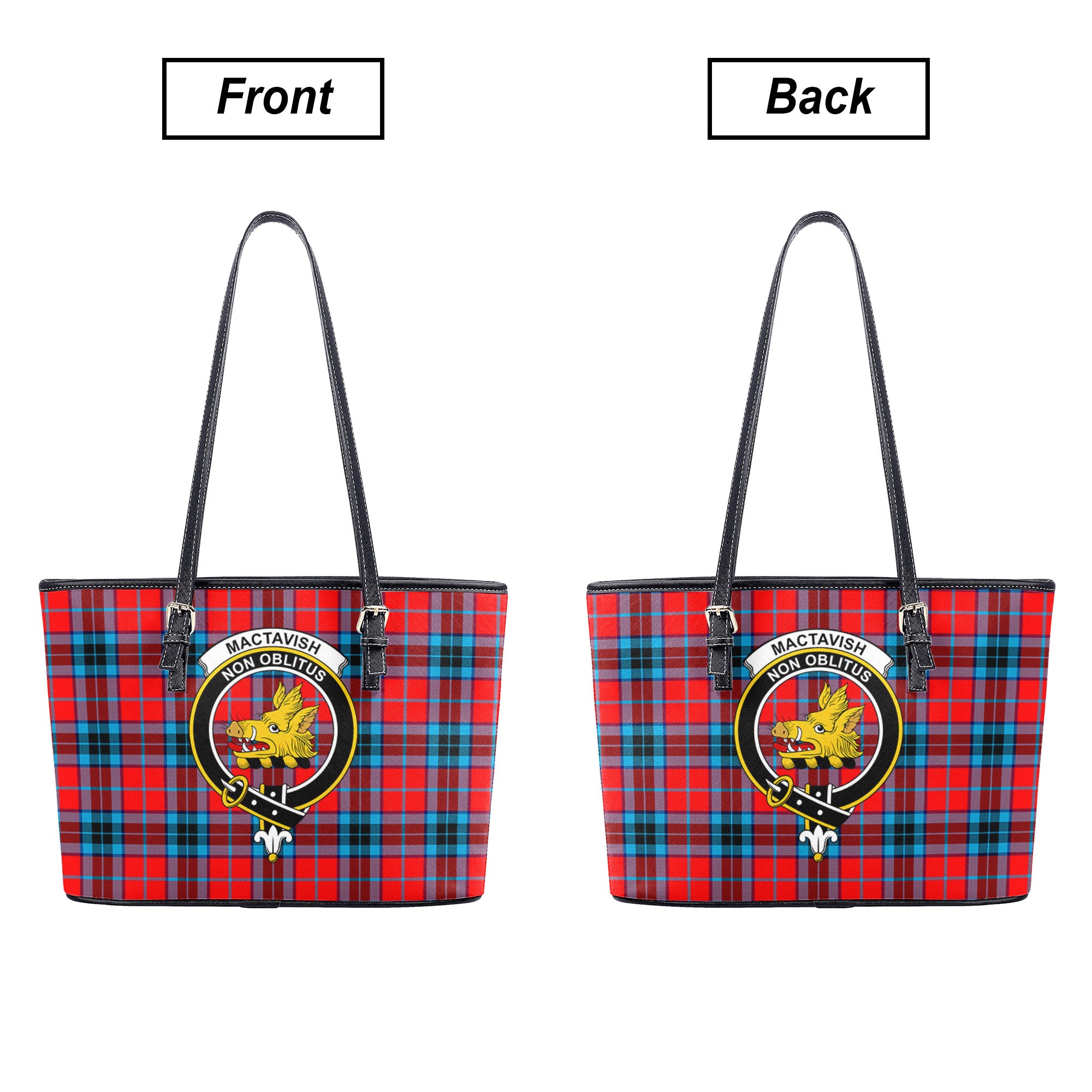 MacTavish Modern Tartan Crest Leather Tote Bag