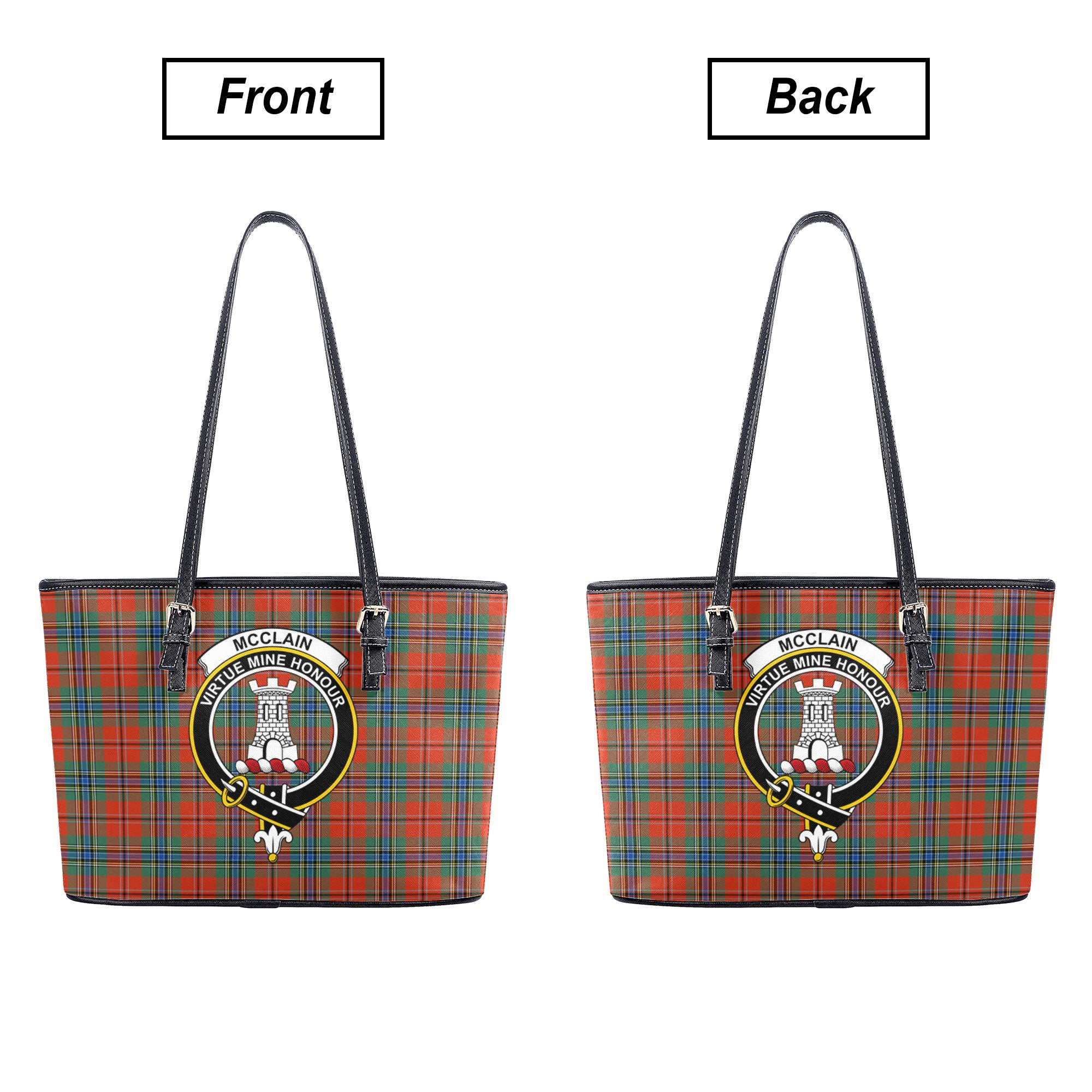 McClain of Duart Ancient Tartan Crest Leather Tote Bag