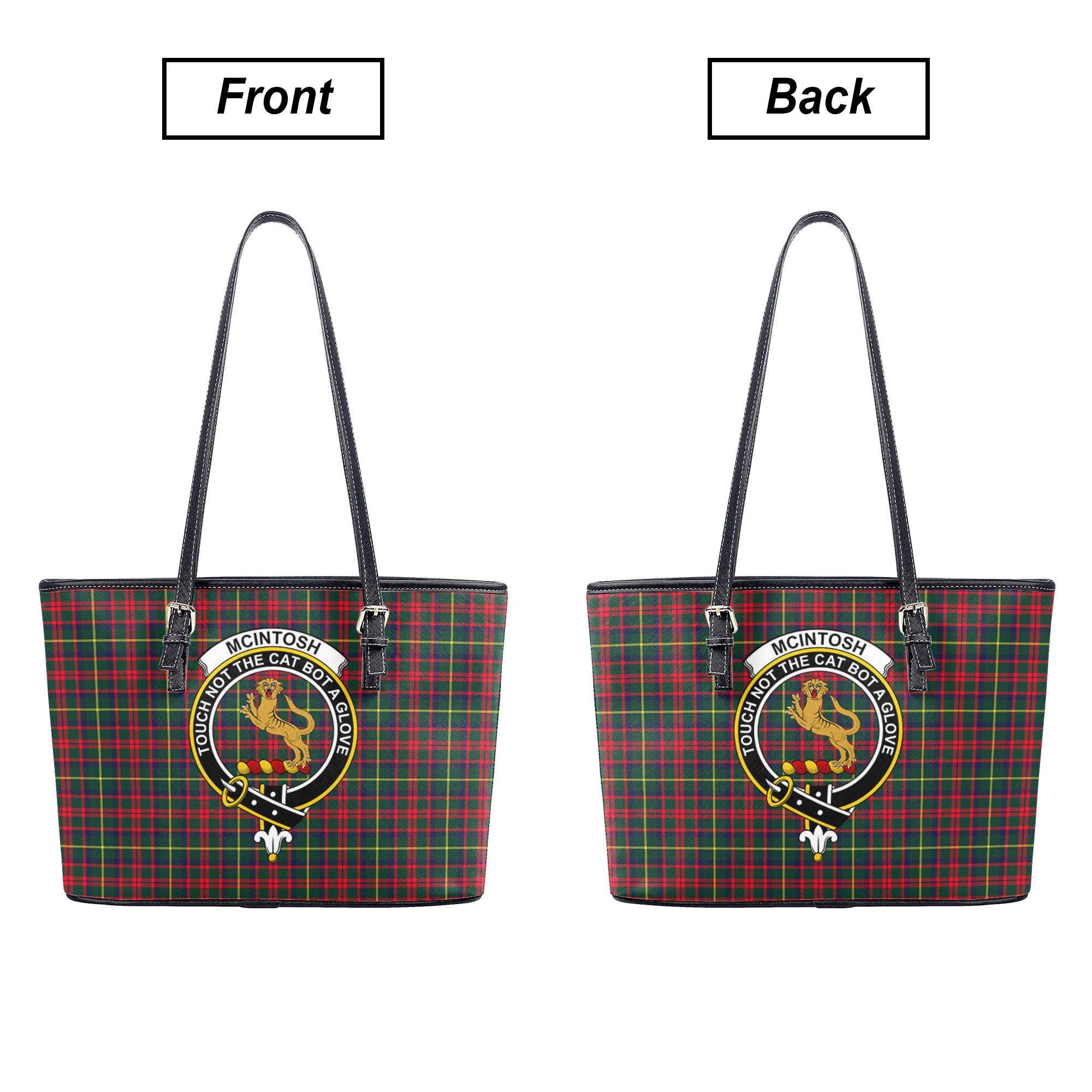 McIntosh Hunting Modern Tartan Crest Leather Tote Bag