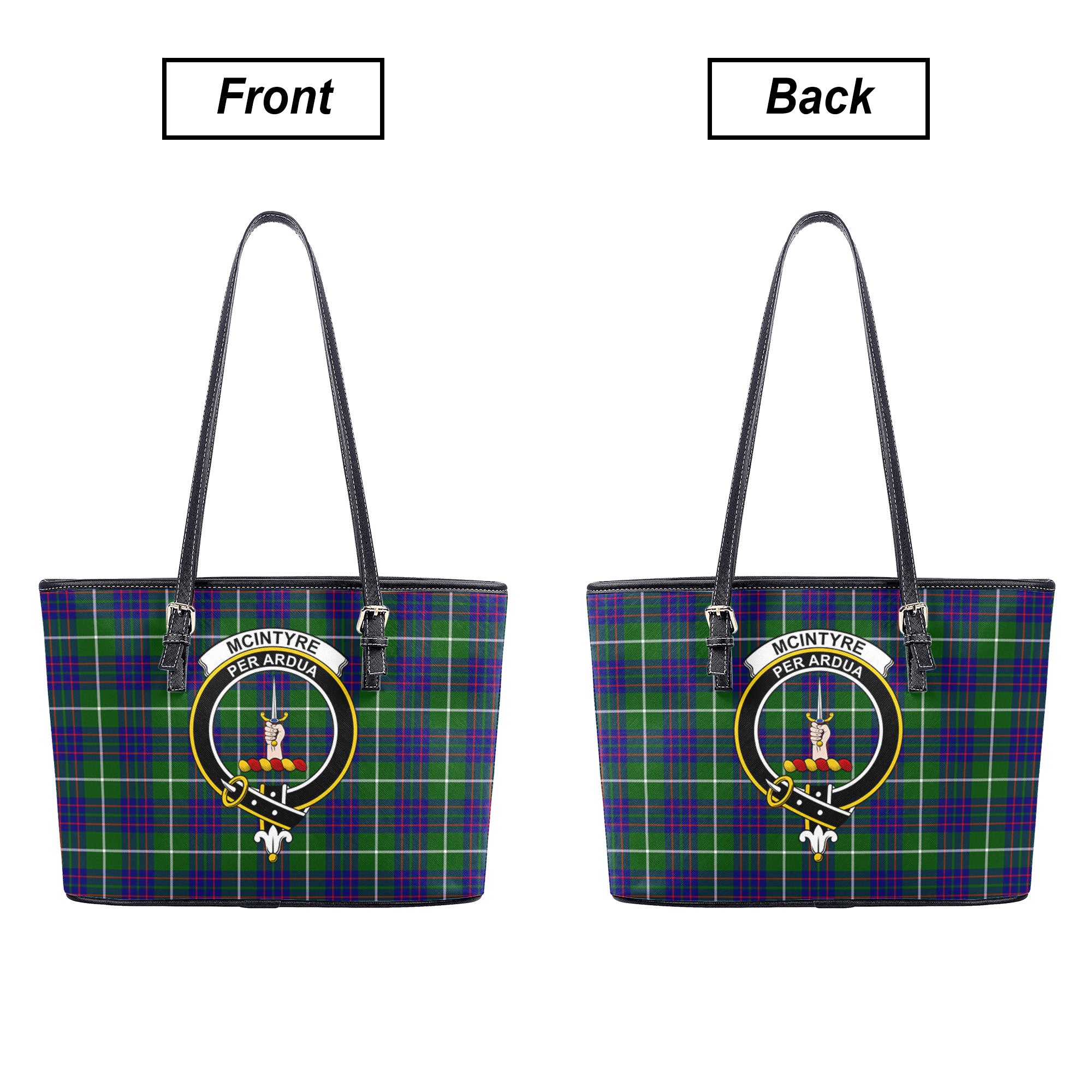 McIntyre Hunting Modern Tartan Crest Leather Tote Bag