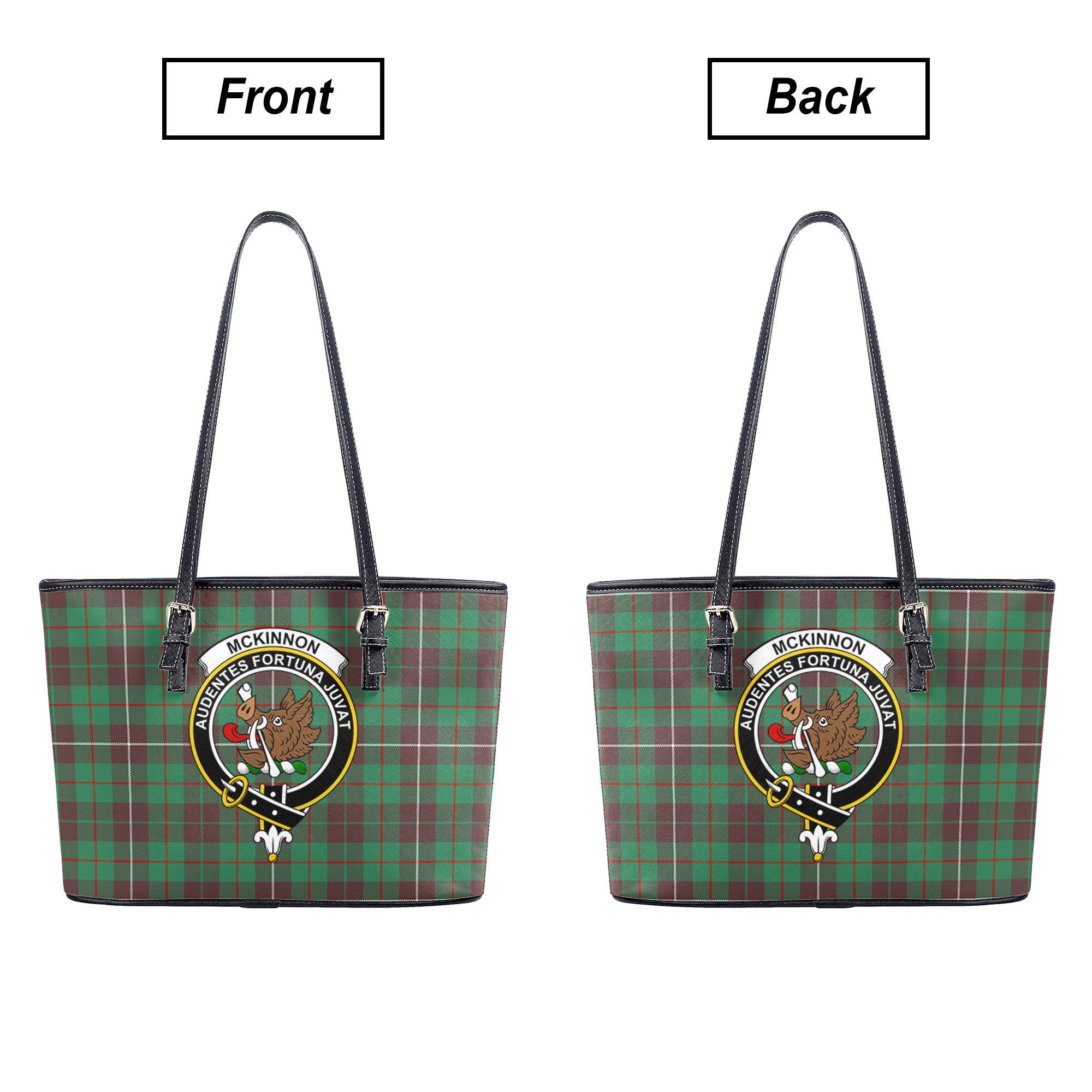 McKinnon Hunting Ancient Tartan Crest Leather Tote Bag