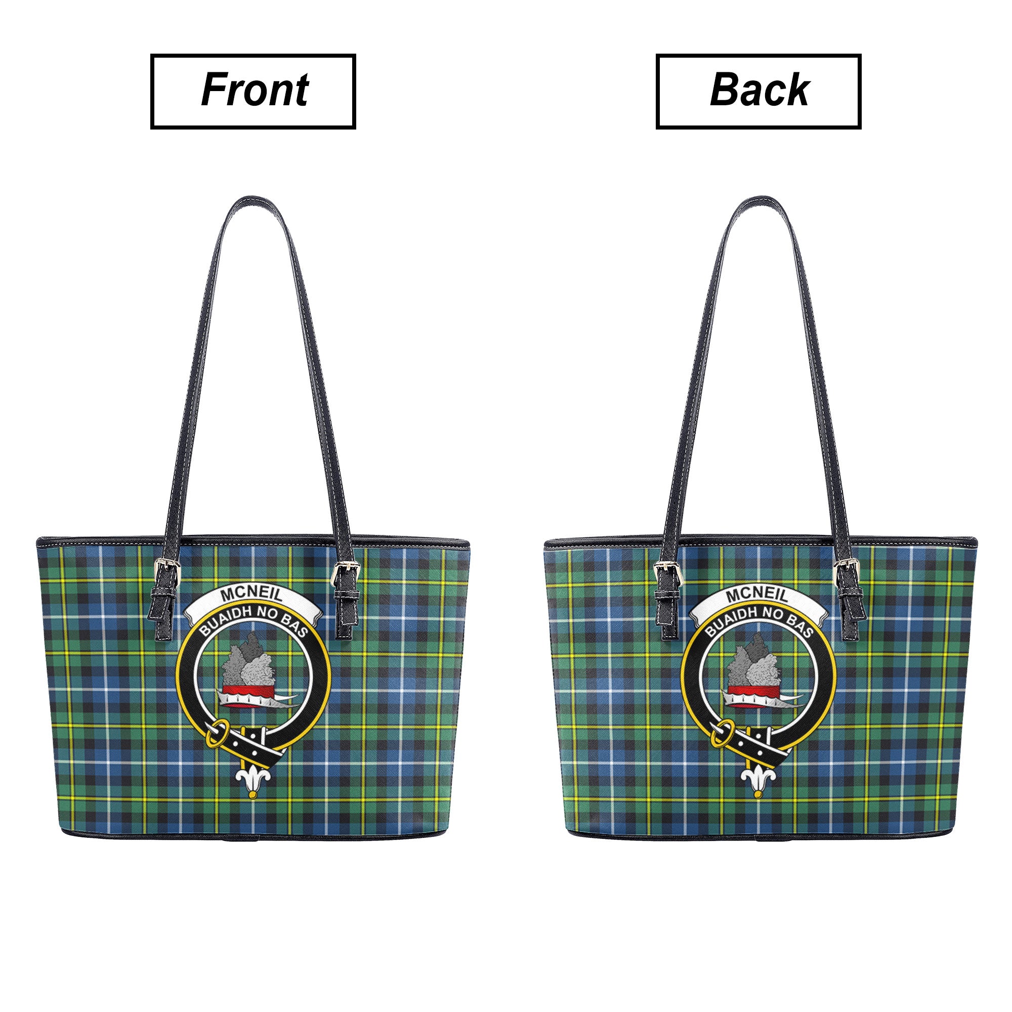 McNeil of Barra Ancient Tartan Crest Leather Tote Bag