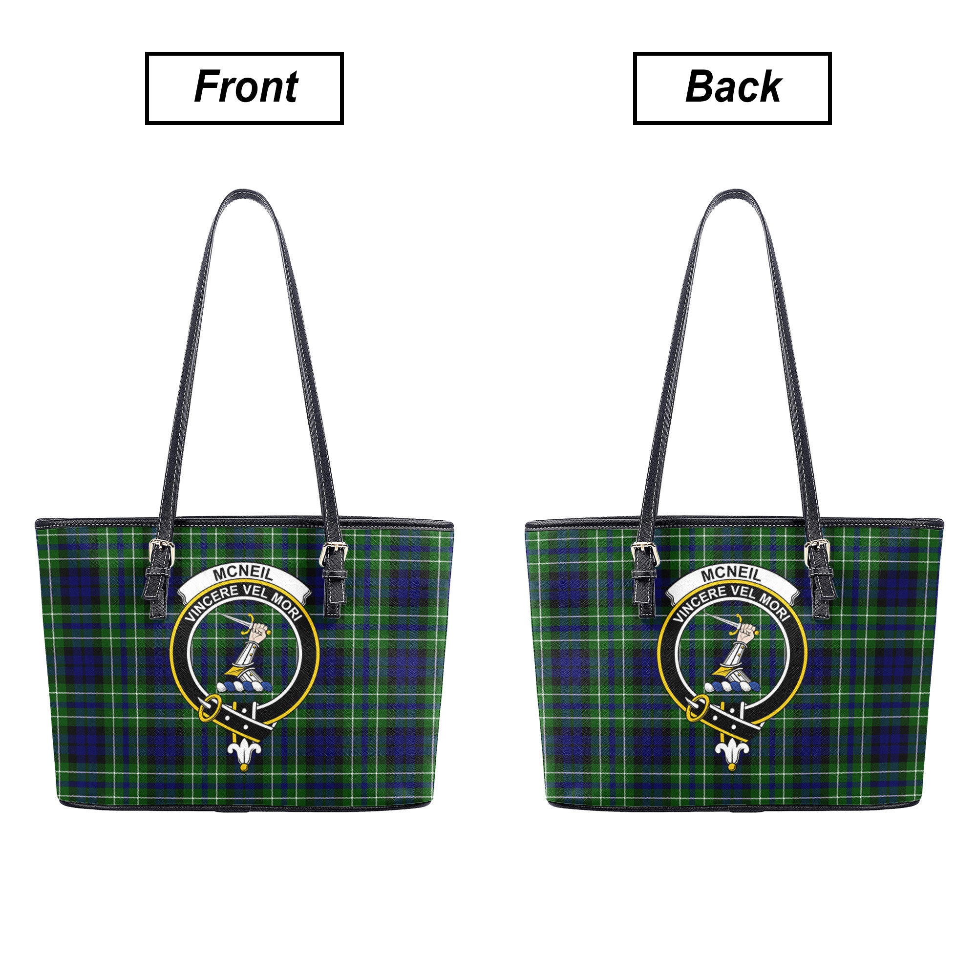 McNeil of Colonsay Modern Tartan Crest Leather Tote Bag