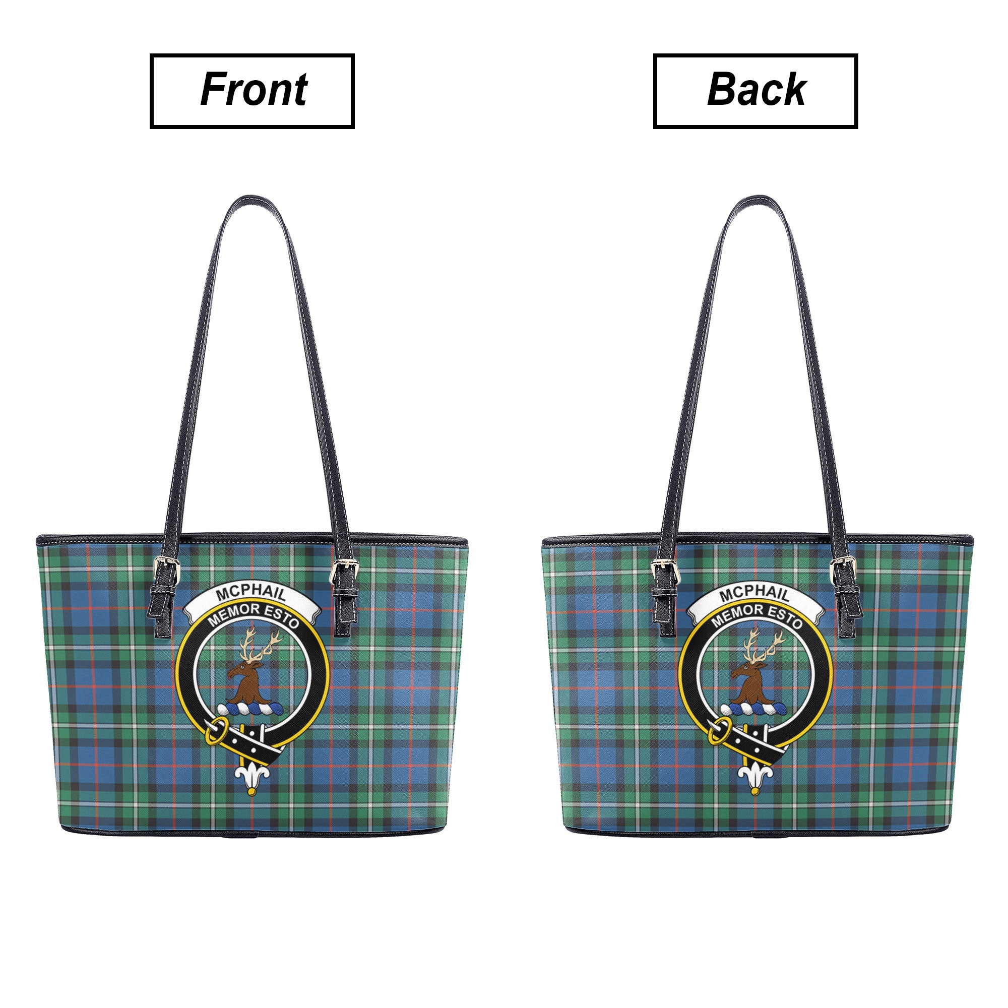 McPhail Hunting Ancient Tartan Crest Leather Tote Bag