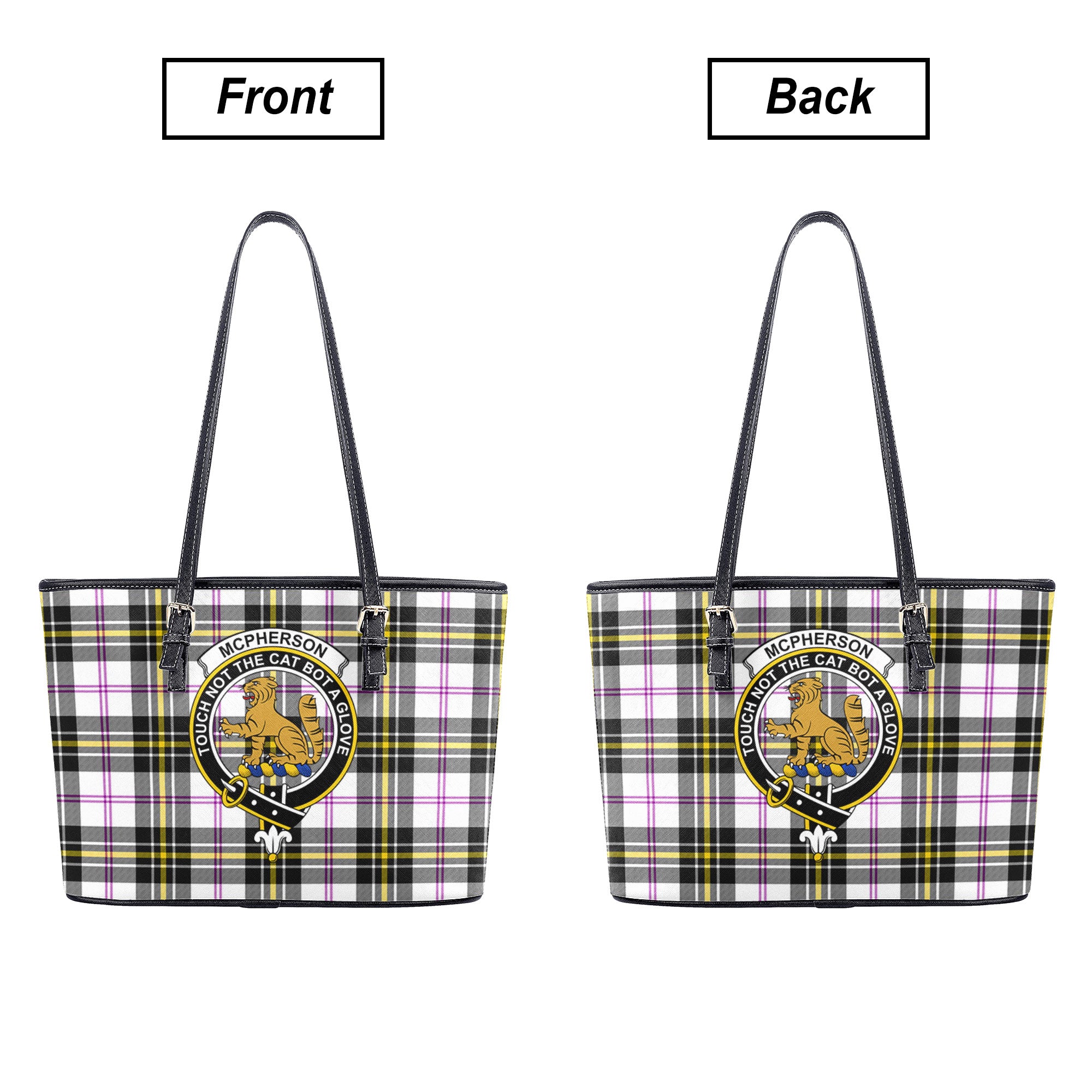 McPherson Dress Modern Tartan Crest Leather Tote Bag